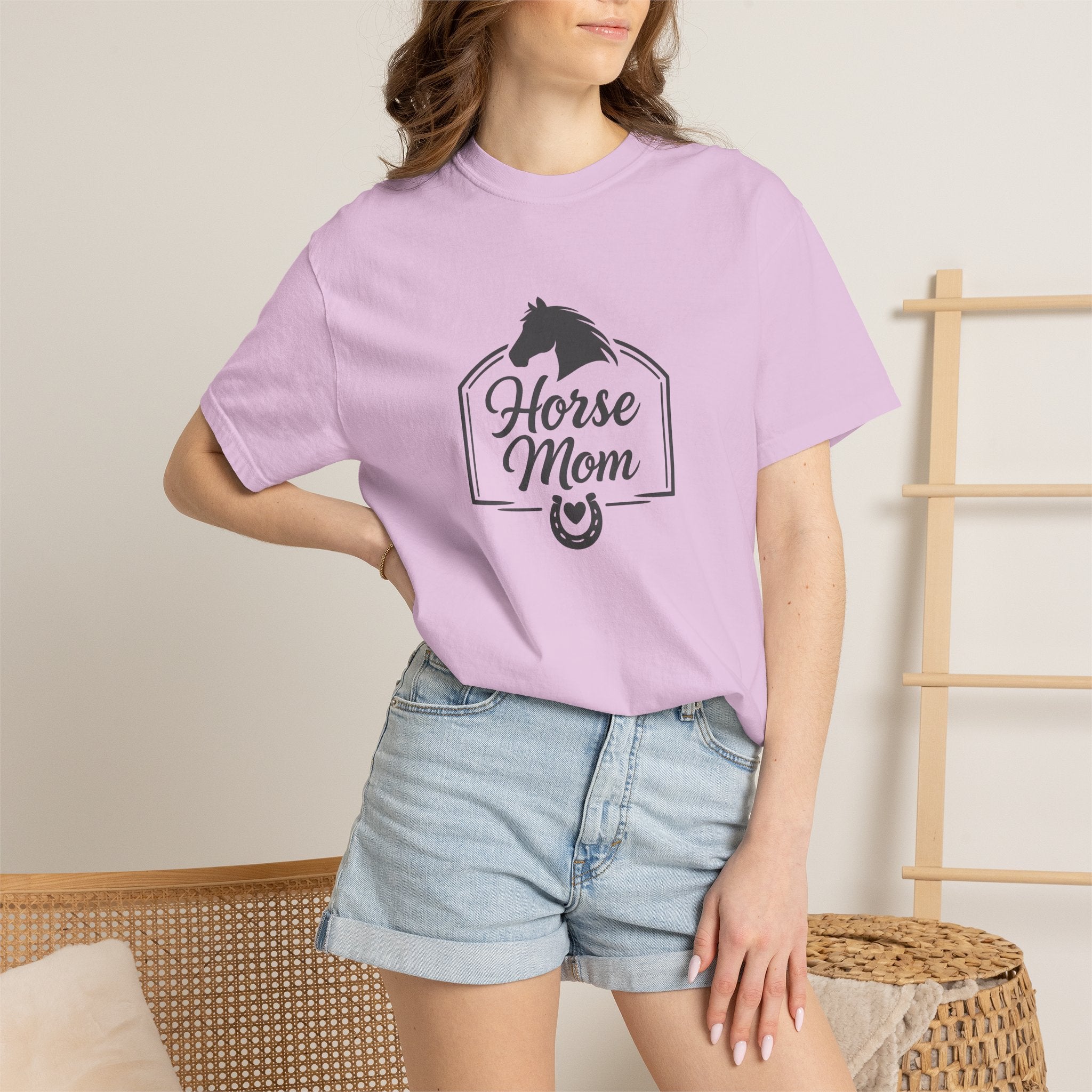 Horse Mom T-Shirt — Equestrian Tee with Horse Silhouette & Horseshoe