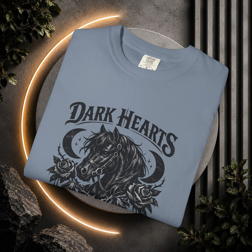 Dark Hearts Ride Free T-Shirt — Gothic Horse Rider Graphic Tee