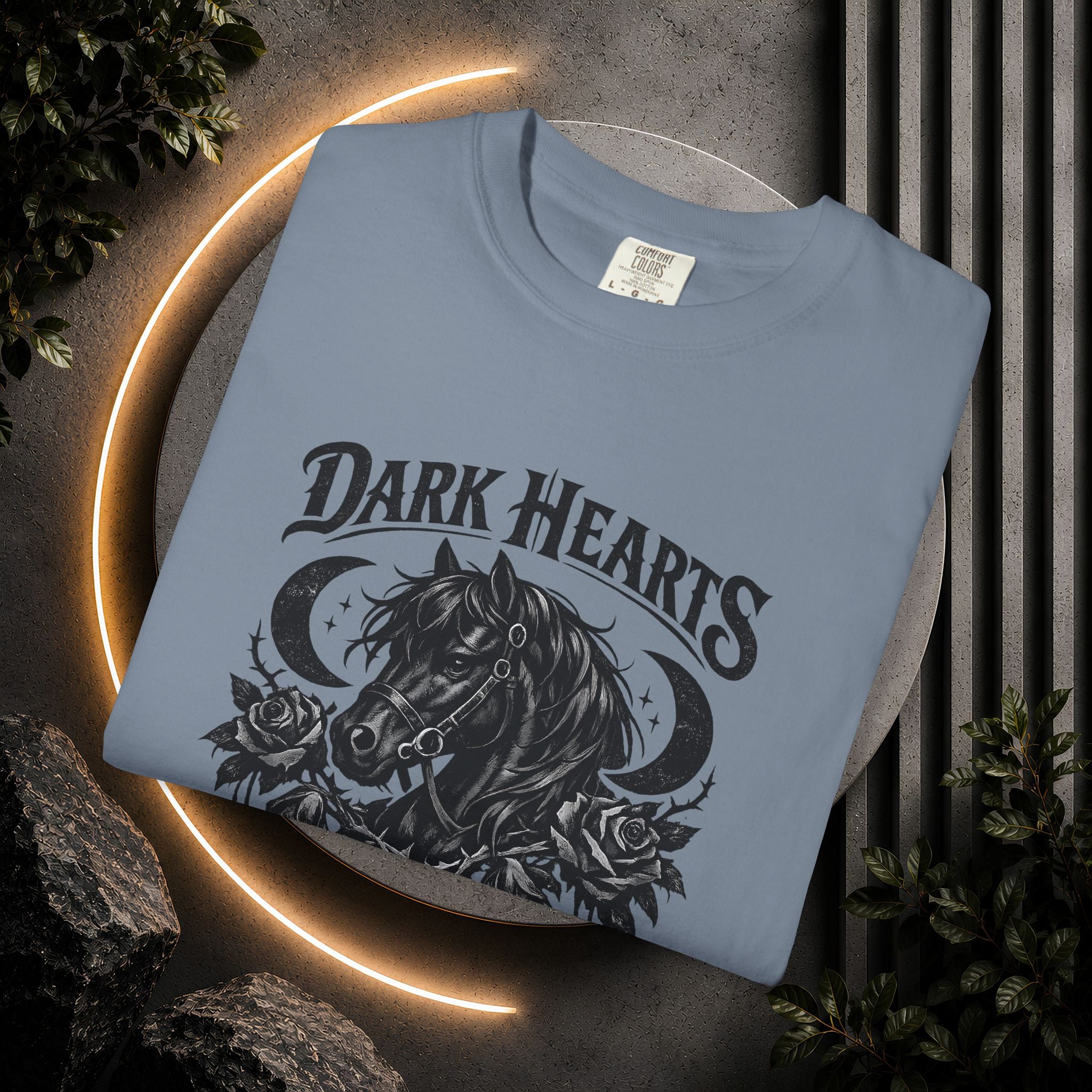 Dark Hearts Ride Free T-Shirt — Gothic Horse Rider Graphic Tee
