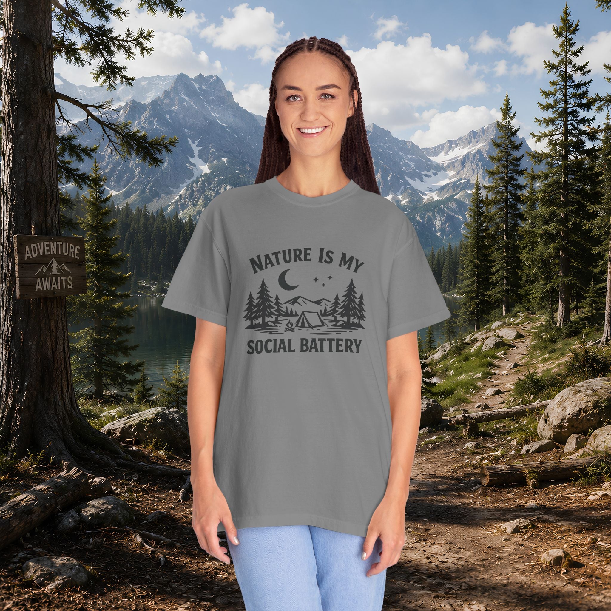 Nature Is My Social Battery T-Shirt — Outdoor Enthusiast Graphic Tee