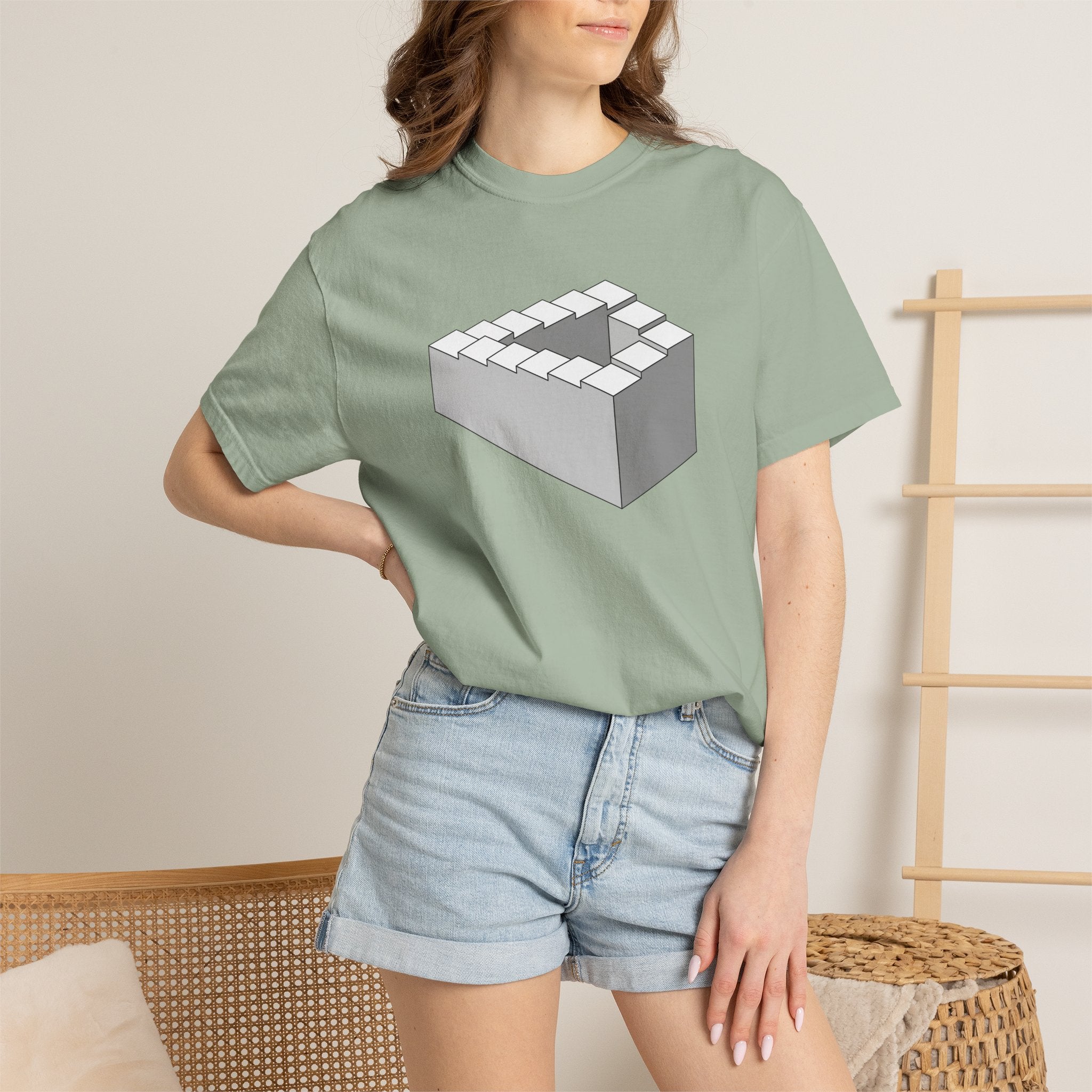 Optical Illusion Staircase Tee — Impossible Step Graphic T-Shirt
