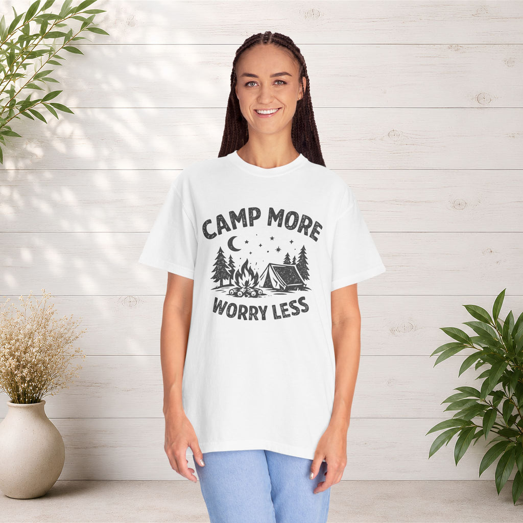 Camp More Worry Less T-Shirt - Camping Enthusiast Tee