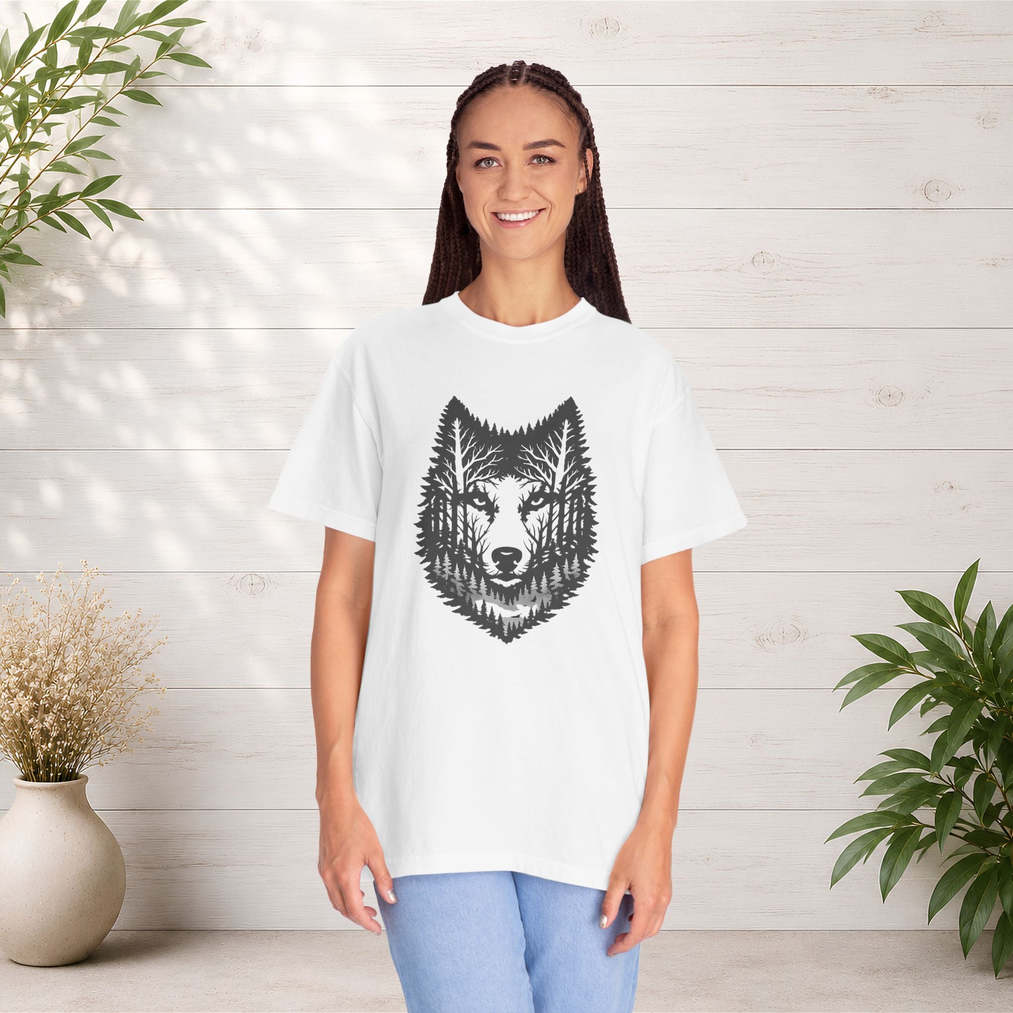 Wolf Forest T-Shirt — Geometric Woodland Wolf Graphic Tee