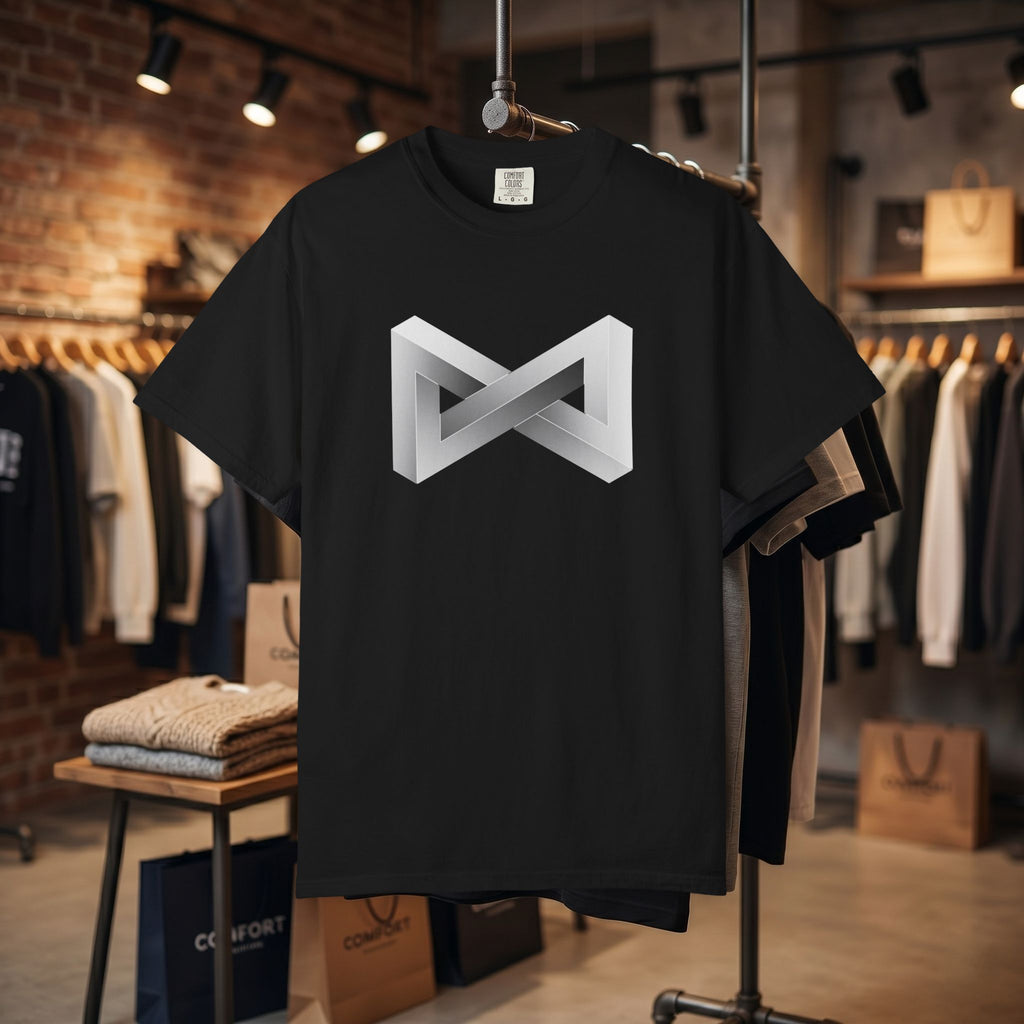 Optical Illusion Logo T-Shirt — Minimal Monochrome Infinity Design