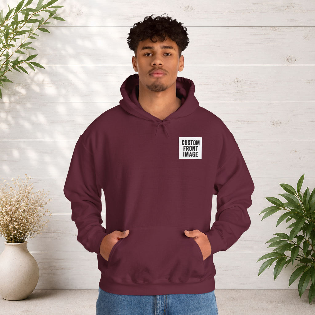 Custom Front Small Left Image Hoodie — Personalized White Pullover Hooded Sweatshirt