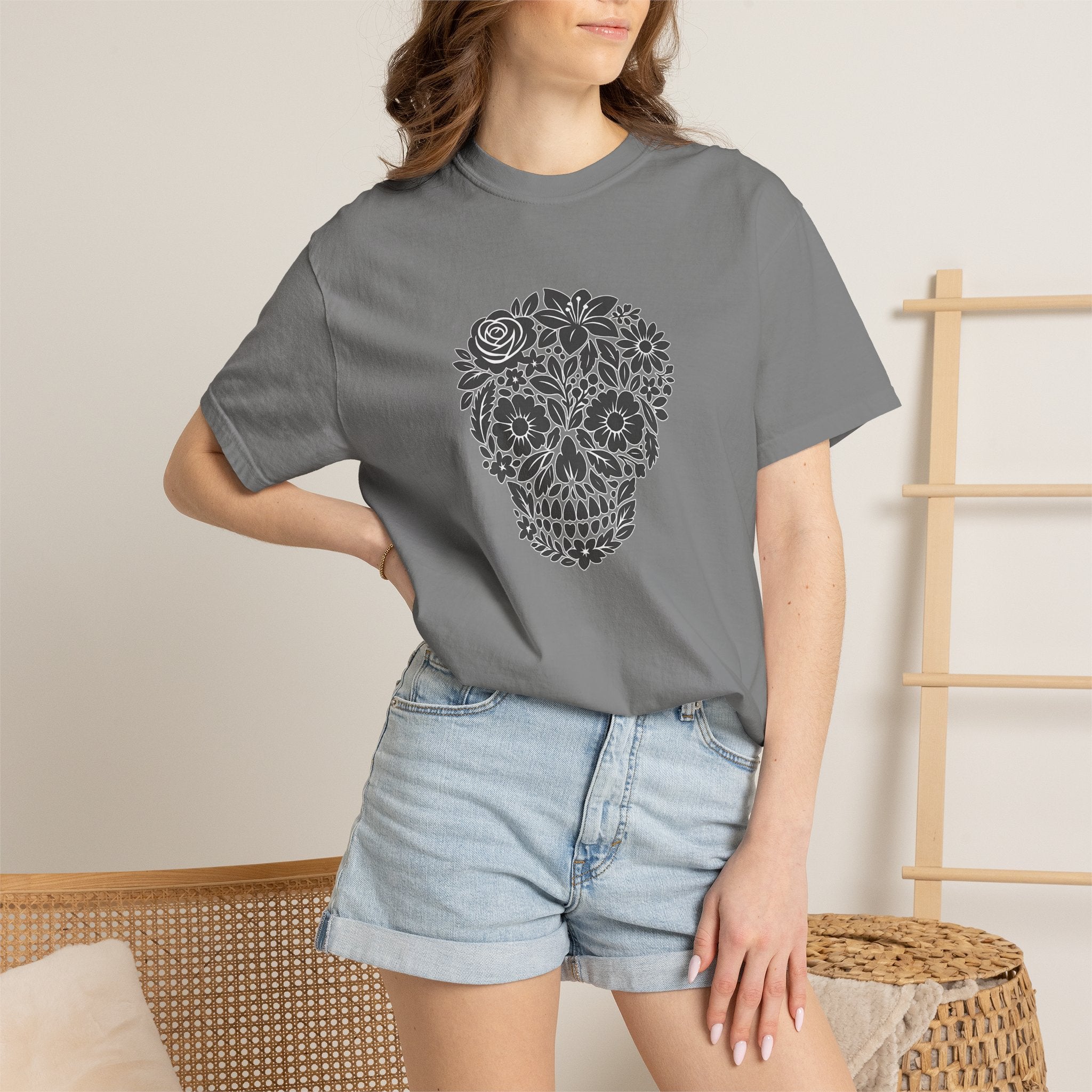 Floral Sugar Skull T-Shirt — Day of the Dead Floral Skull Tee