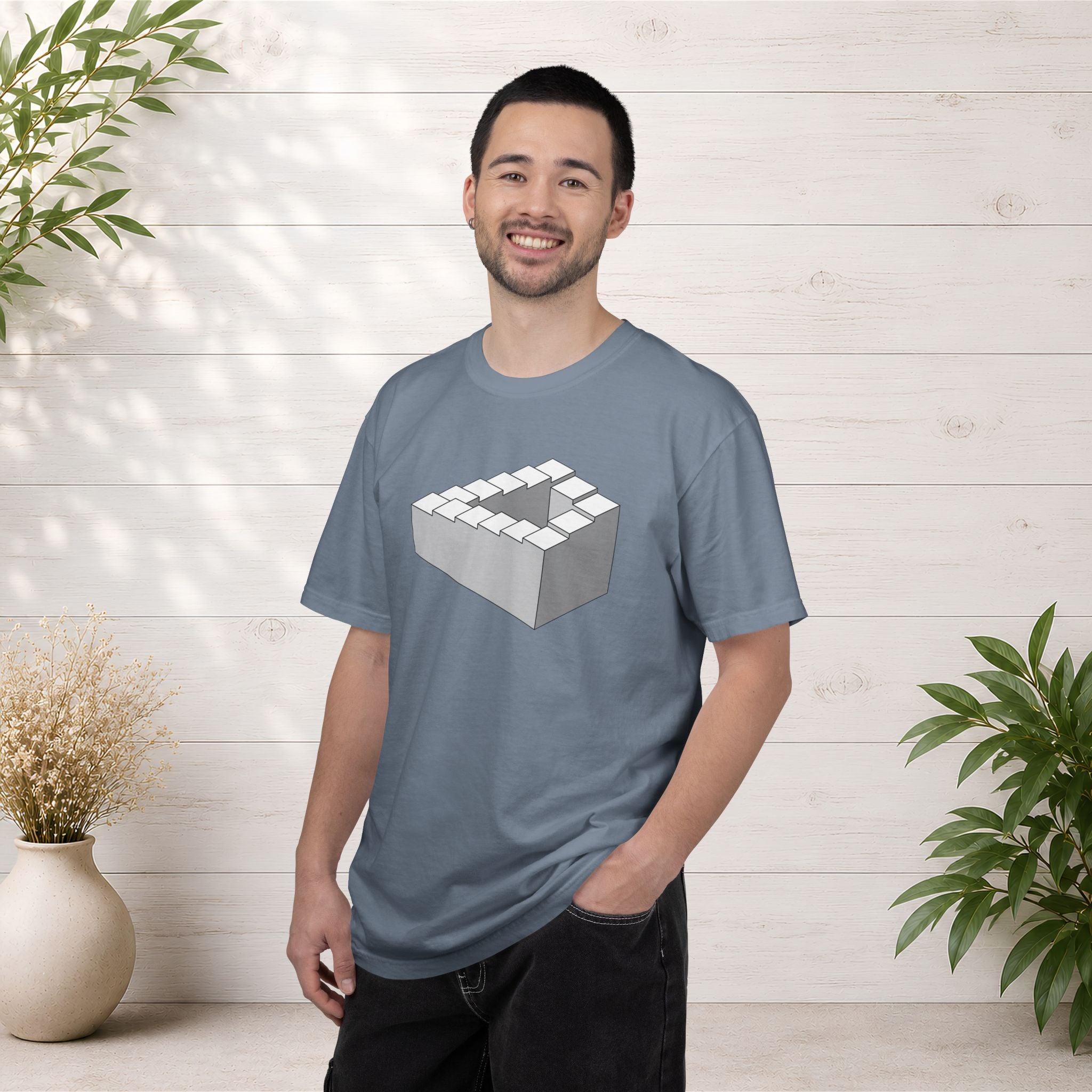 Optical Illusion Staircase Tee — Impossible Step Graphic T-Shirt