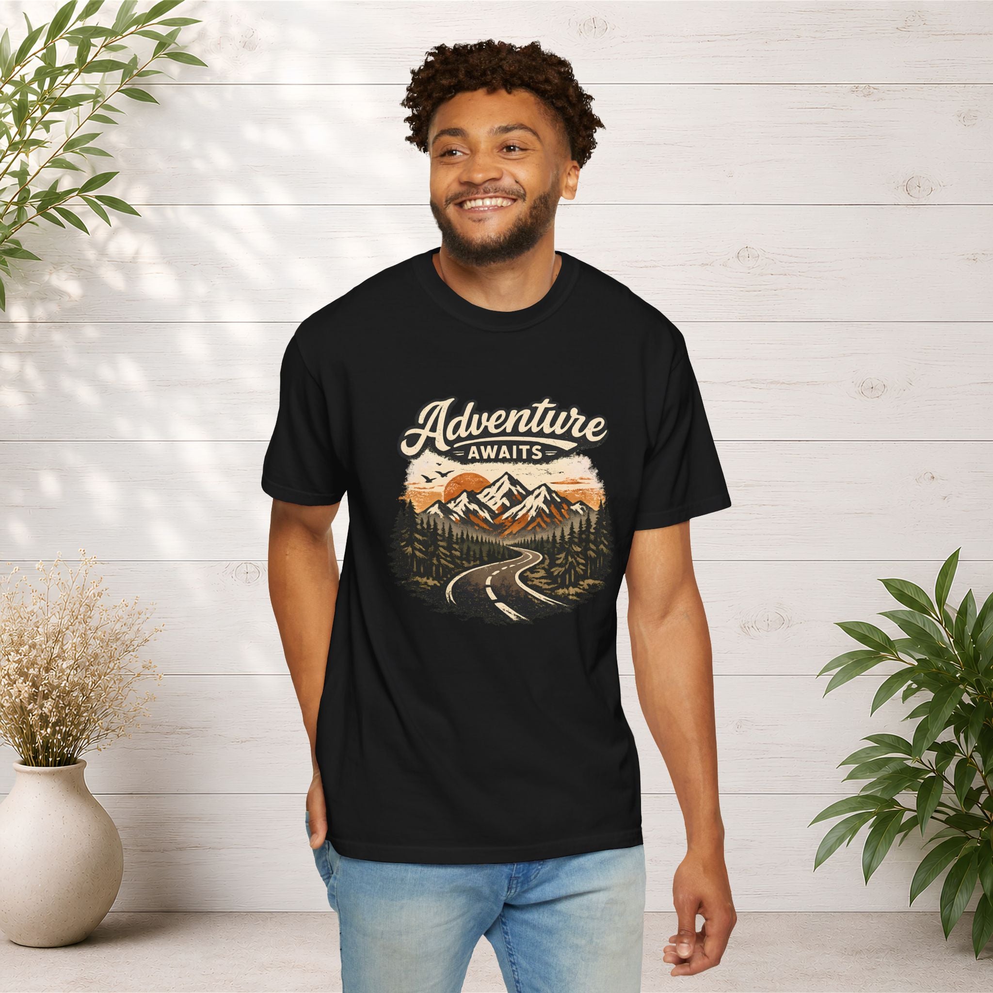 Adventure Awaits T-Shirt — Scenic Mountain Road Graphic Tee