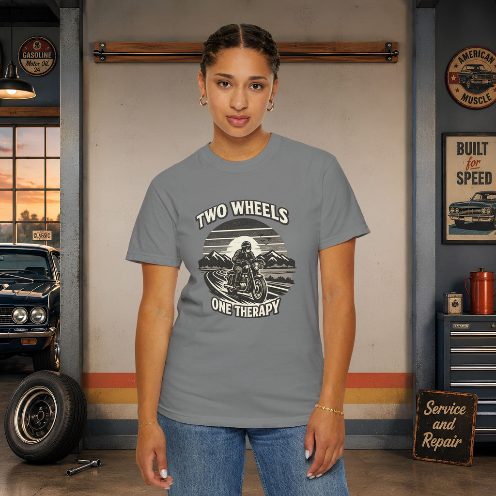 Motorcycle T-Shirt – "Two Wheels One Therapy" Rider Tee