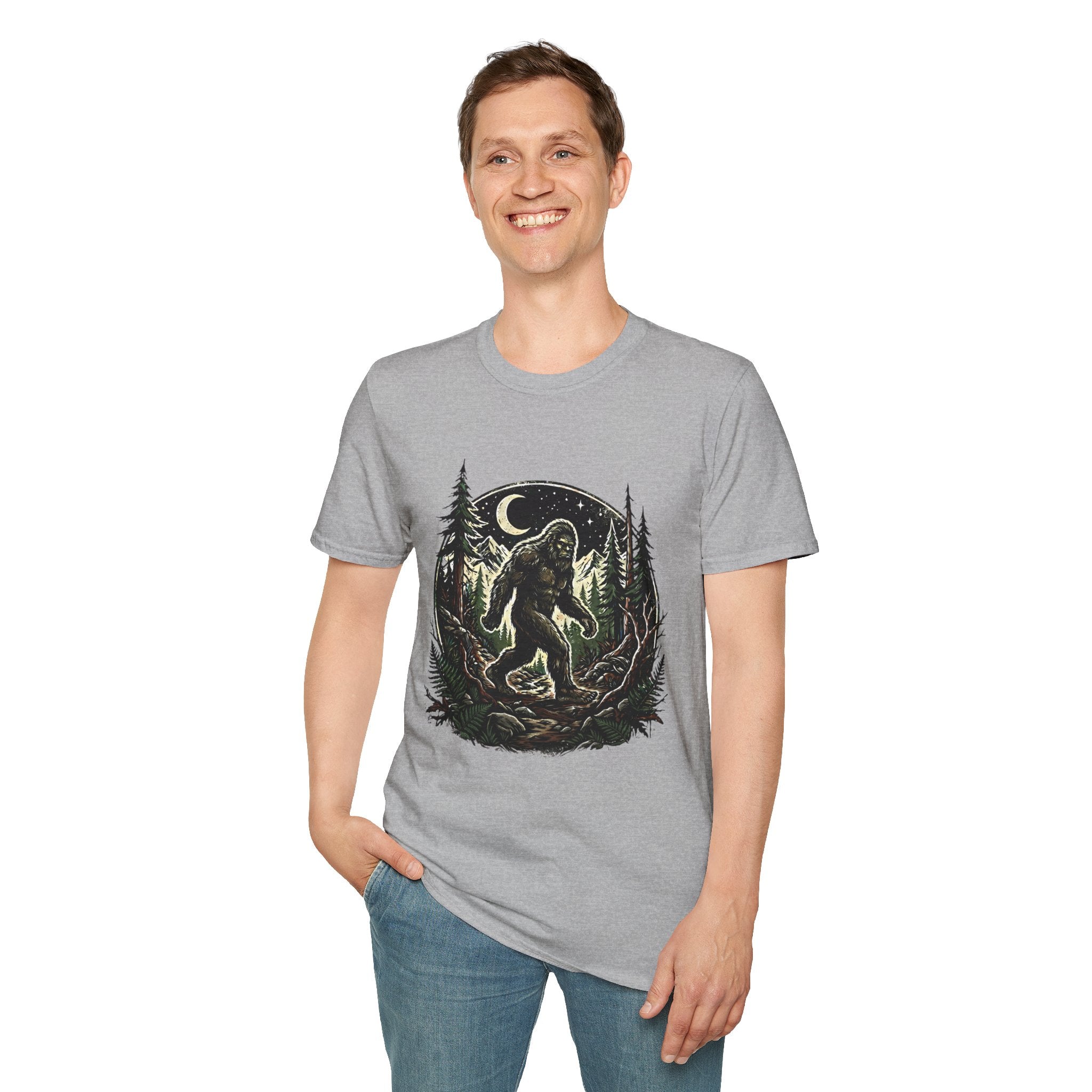Bigfoot Forest Moon T-Shirt | Sasquatch Night Hiking Design