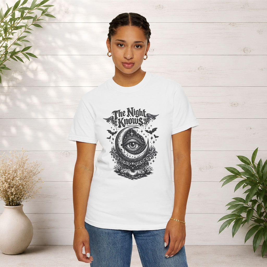 The Night Knows Eye T-Shirt — Mystical Gothic Graphic Tee