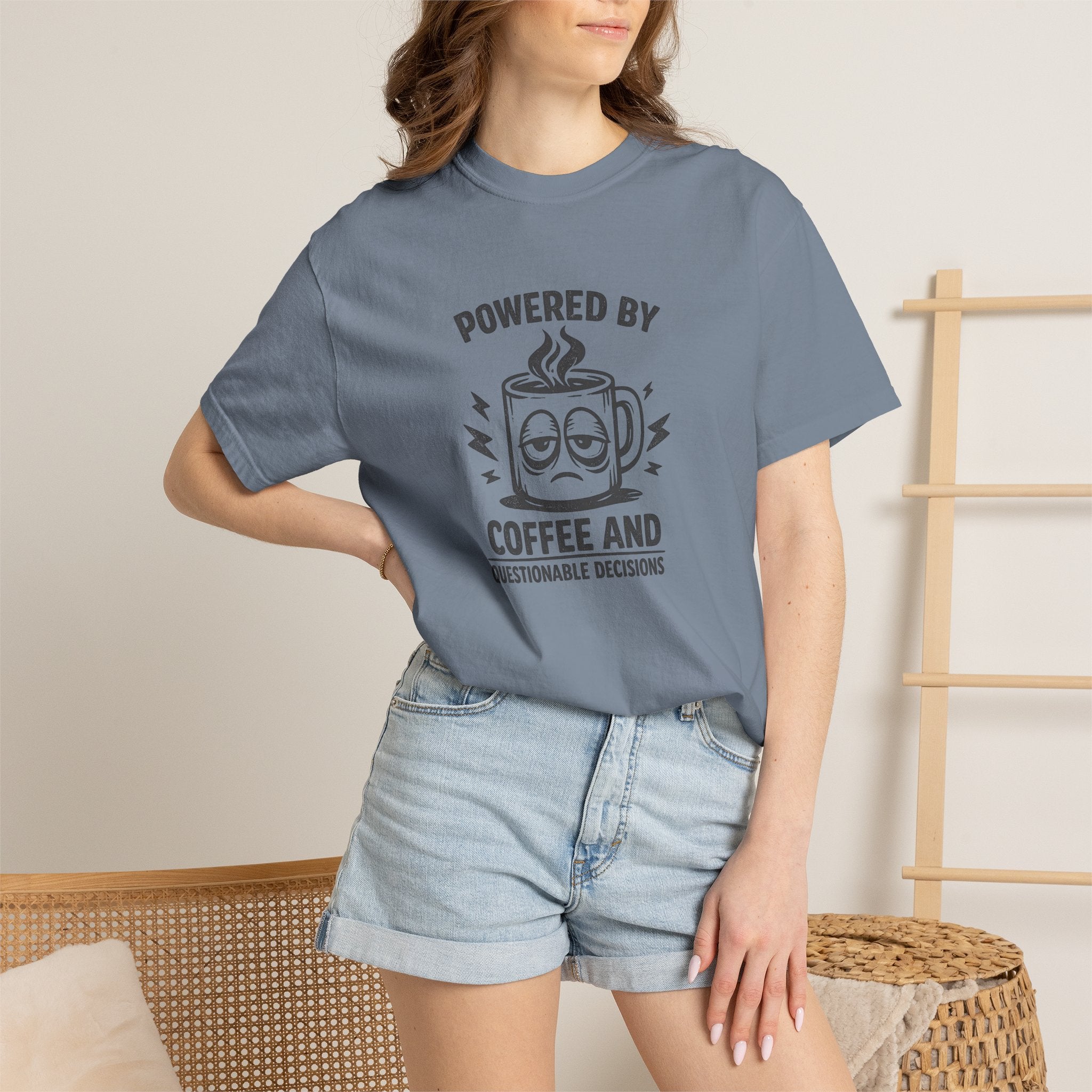 Coffee & Questionable Decisions T-Shirt – Powered by Coffee Graphic Tee