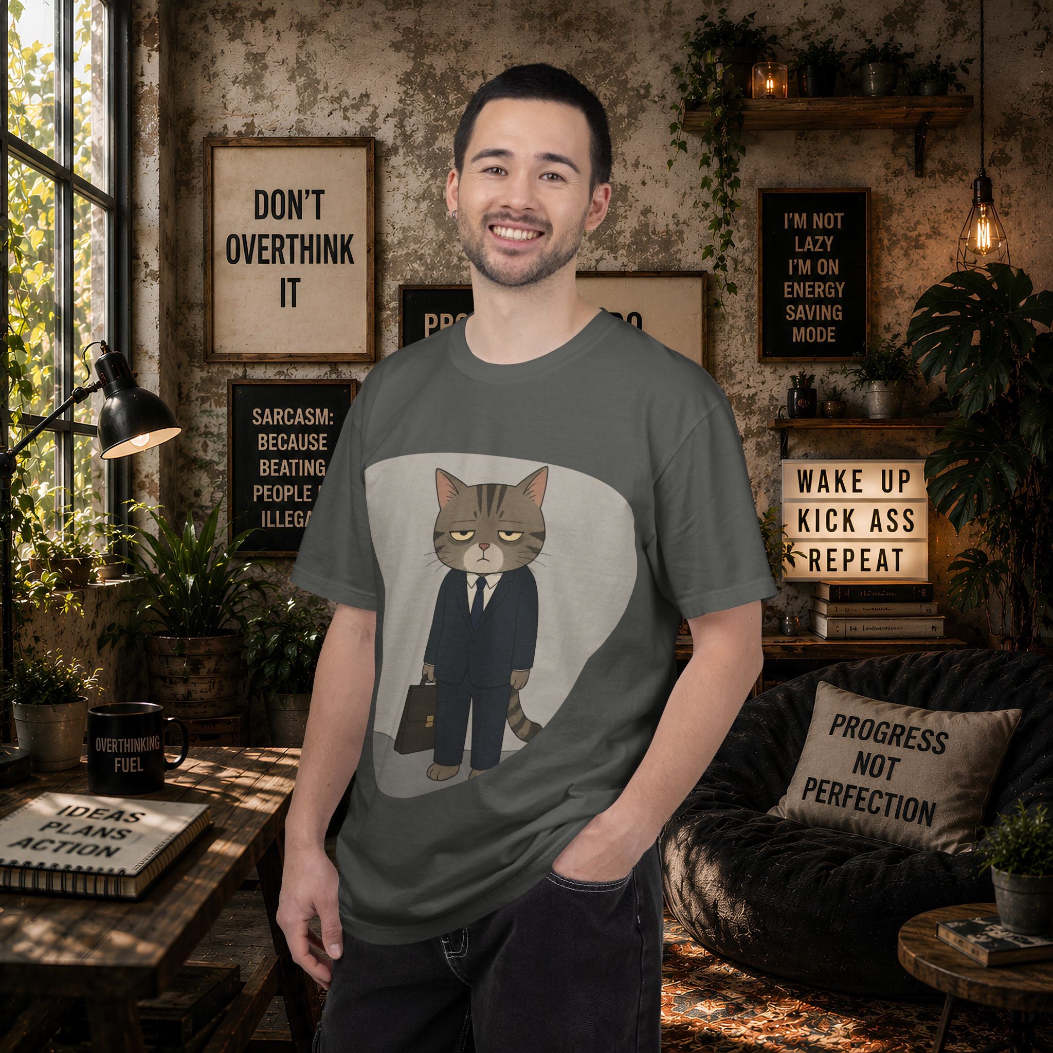 Grumpy Cat in Suit T-shirt | Cat Businessman Illustration