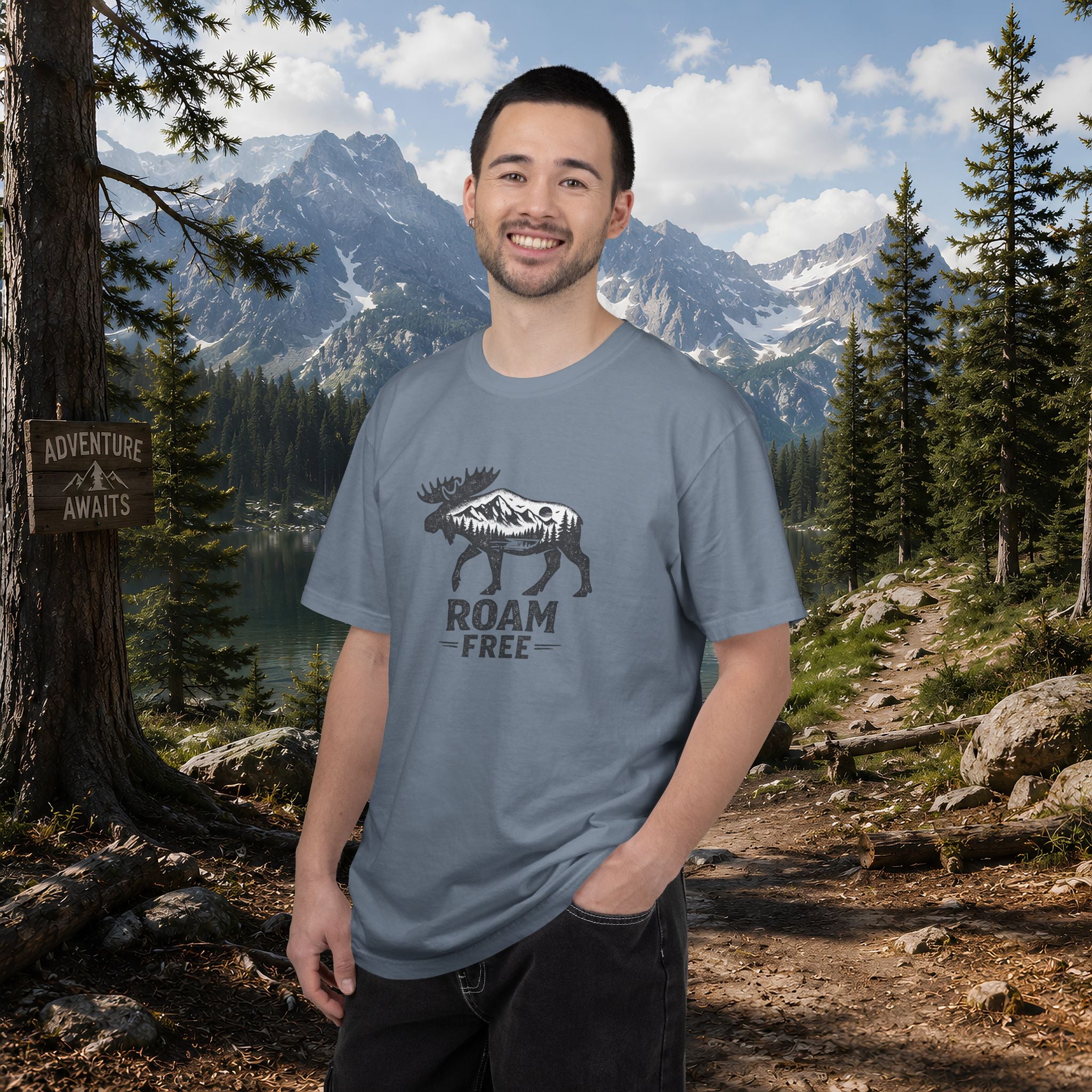 Roam Free Moose T-Shirt — Outdoorsy Nature Graphic Tee