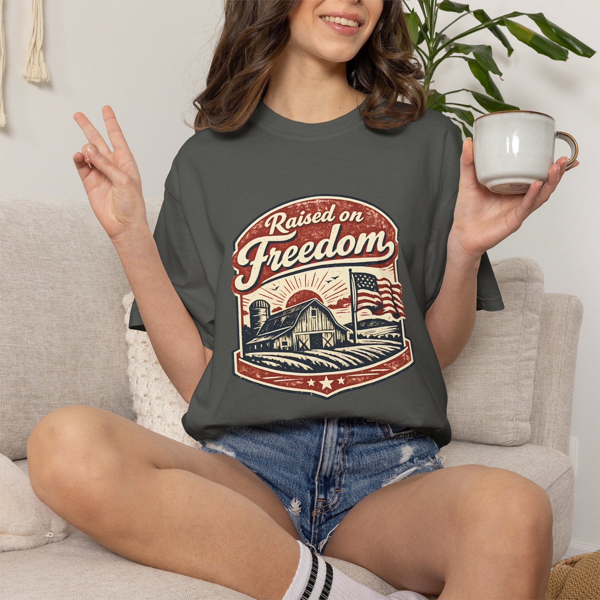 Raised on Freedom T-Shirt — Vintage American Flag Graphic Tee