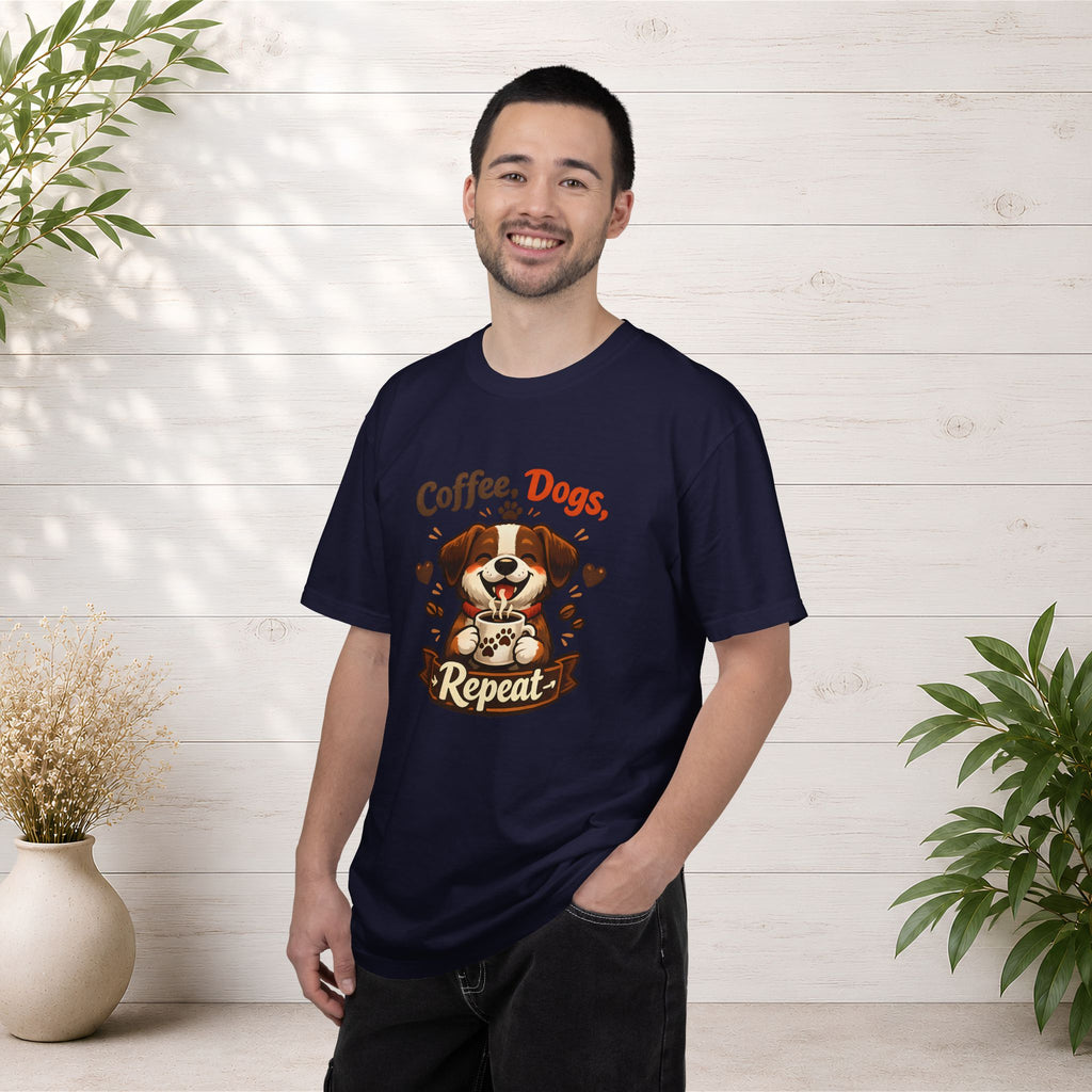 "Coffee, Dogs, Repeat" Cute Dog & Coffee Graphic T-Shirt