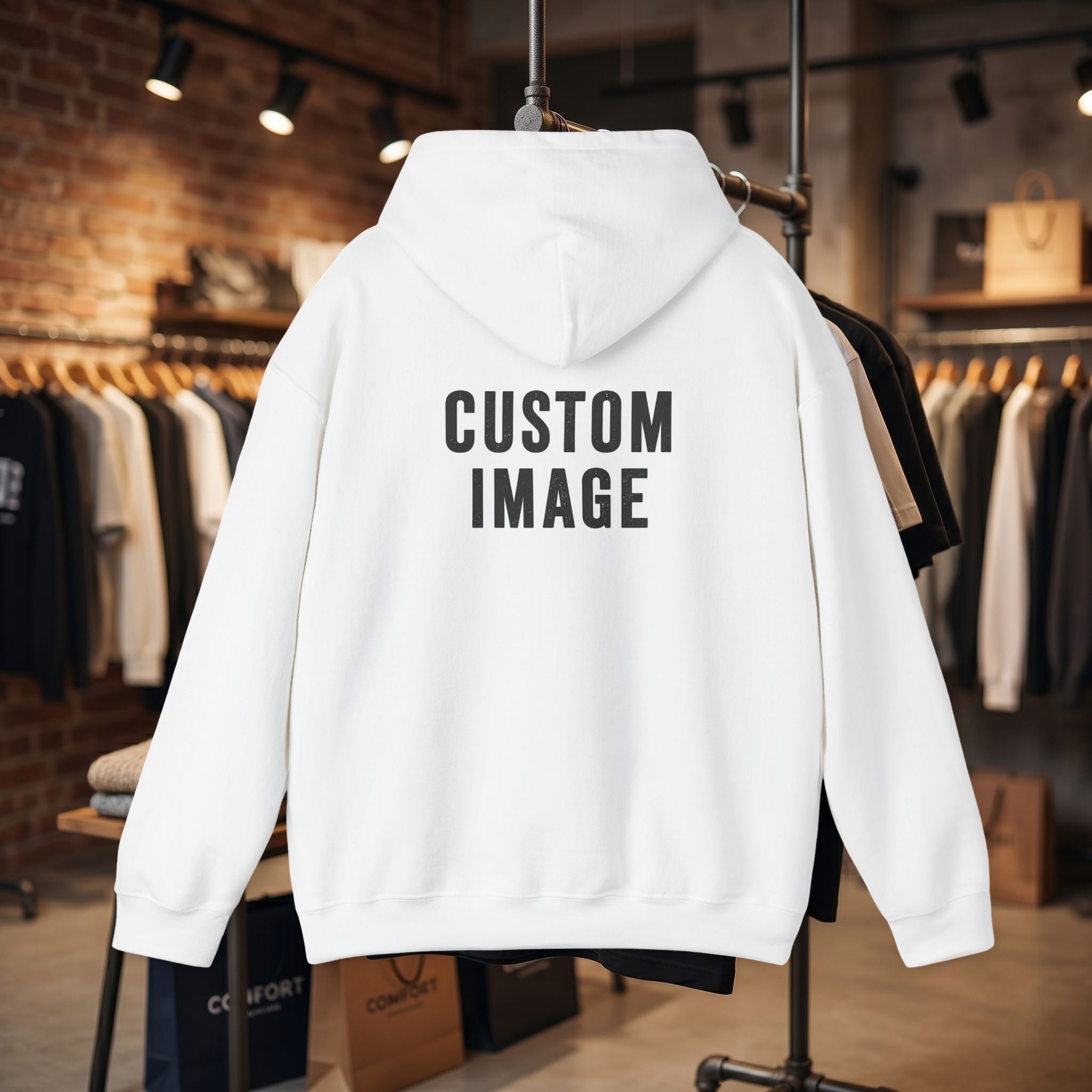 Custom Front Small Left and Back Image Hoodie — Personalized White Pullover Hooded Sweatshirt