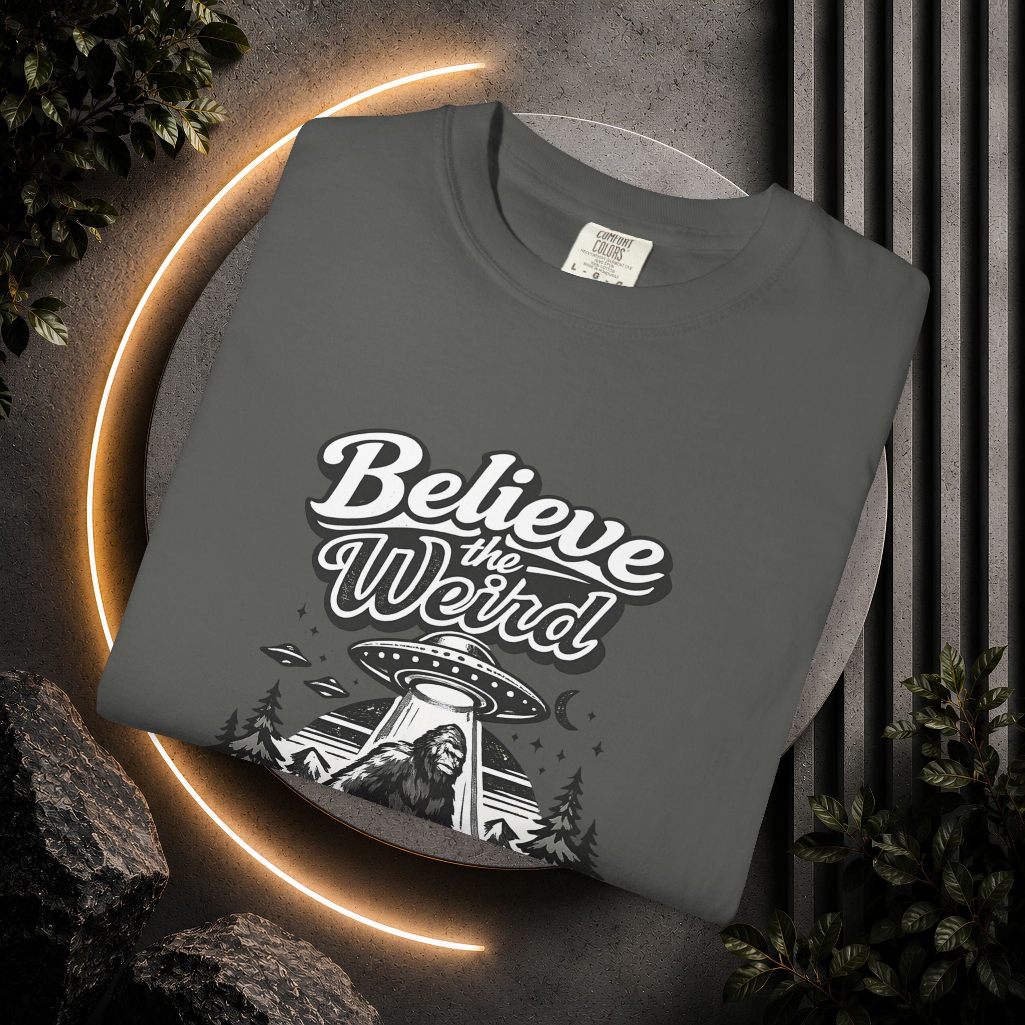 Believe the Weird T-Shirt — Bigfoot Forest UFO Graphic Tee