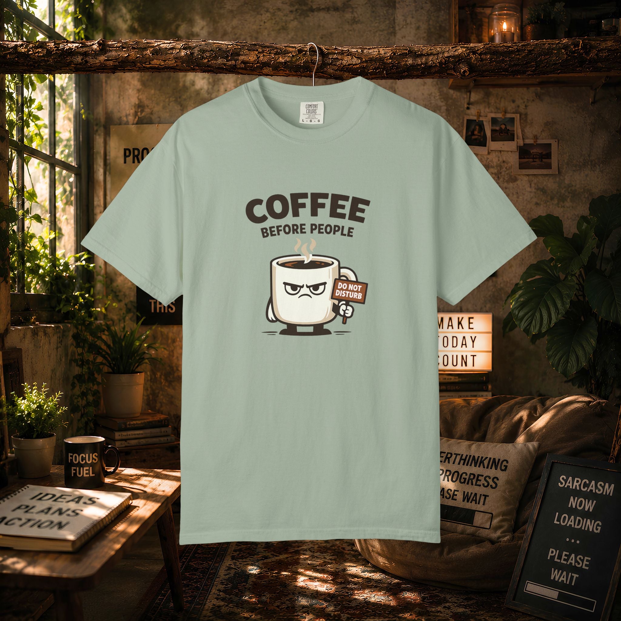 Coffee Before People T‑Shirt — Funny Morning Coffee Graphic Tee