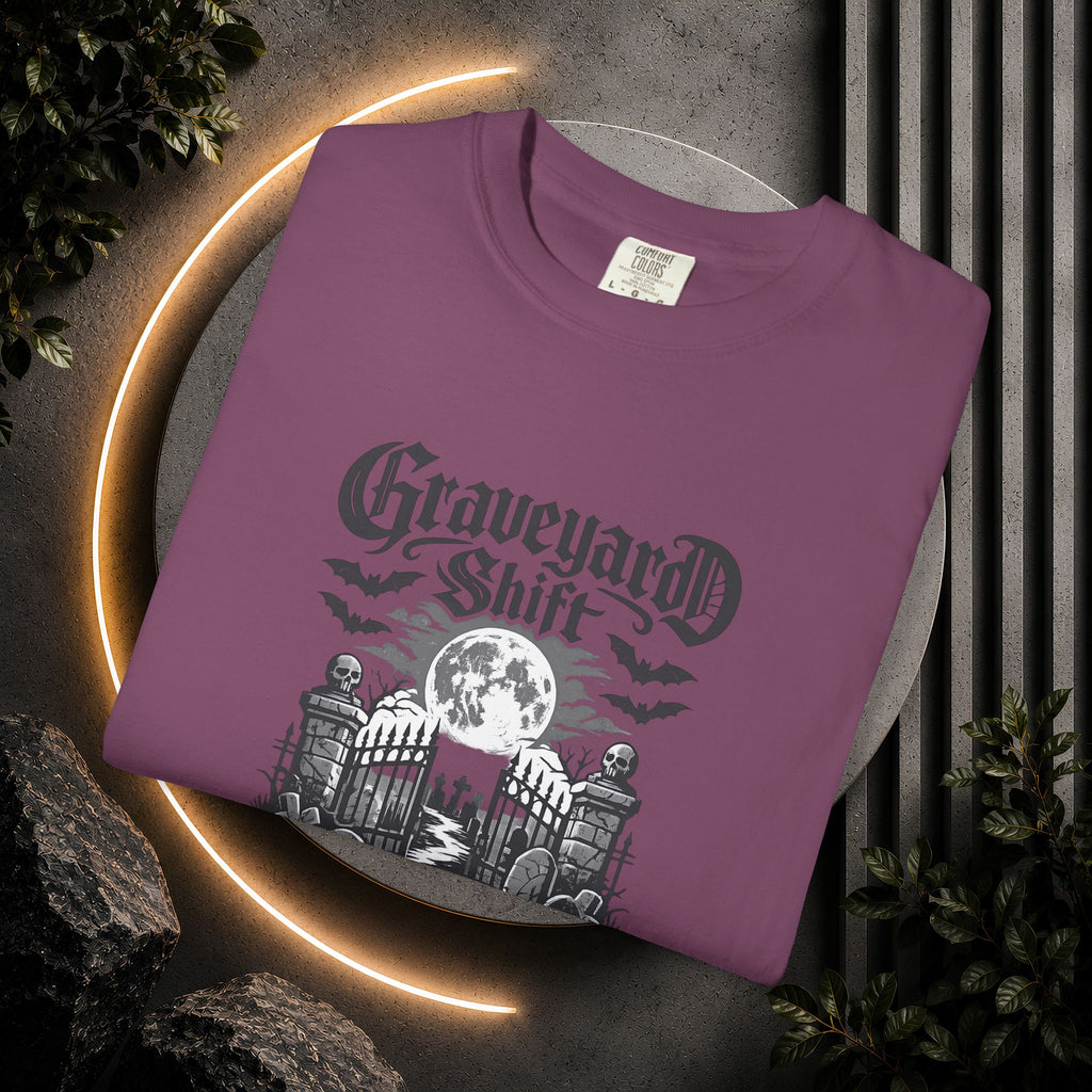 Graveyard Shift T-Shirt — Gothic Cemetery Skull Night Shift Tee