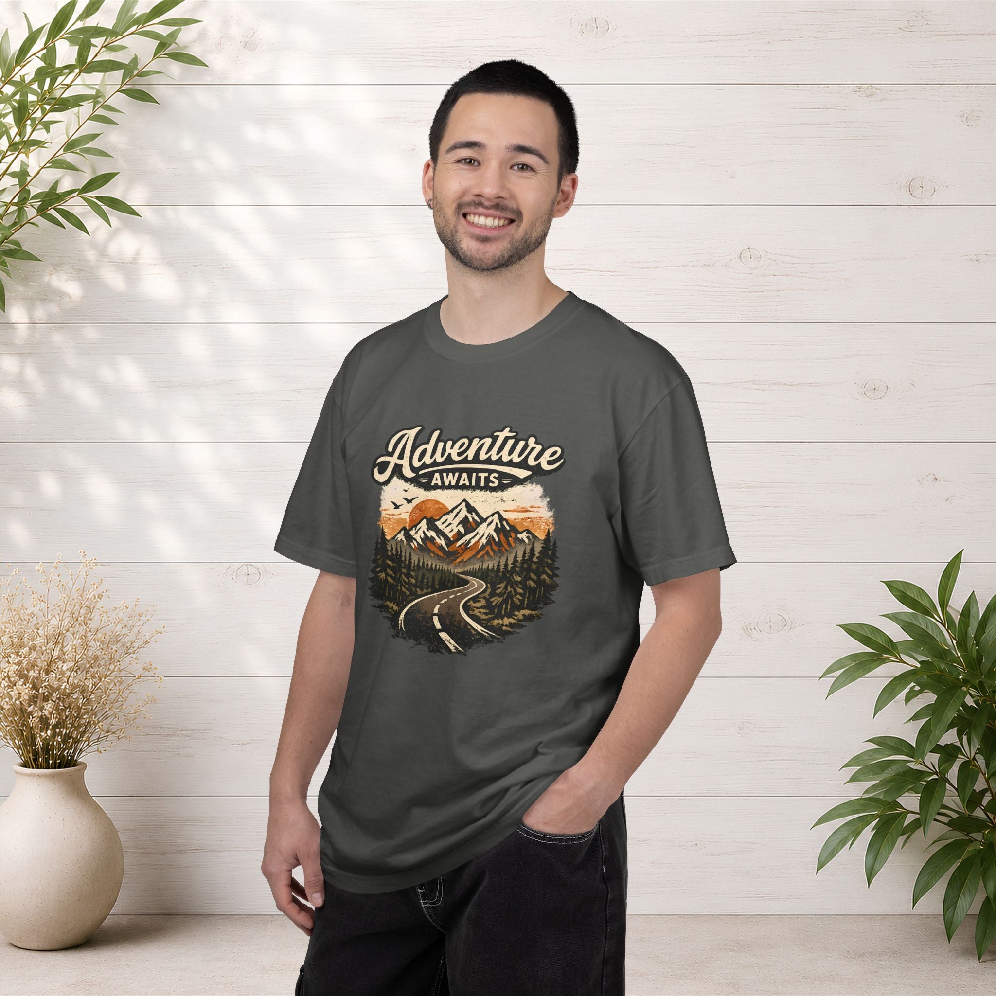 Adventure Awaits T-Shirt — Scenic Mountain Road Graphic Tee