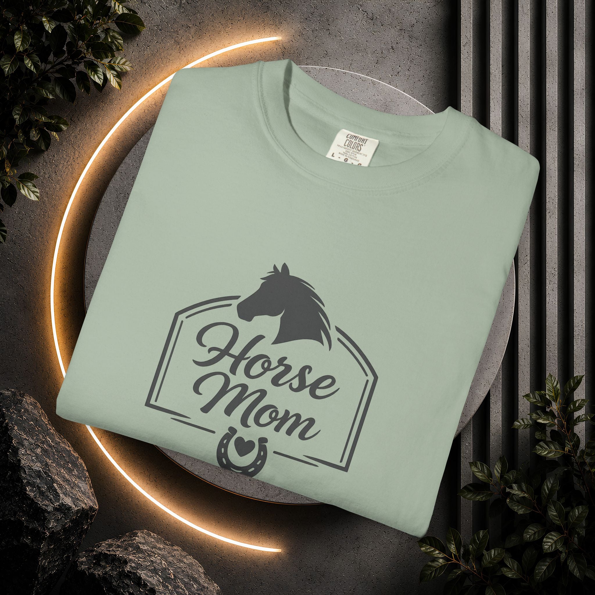 Horse Mom T-Shirt — Equestrian Tee with Horse Silhouette & Horseshoe