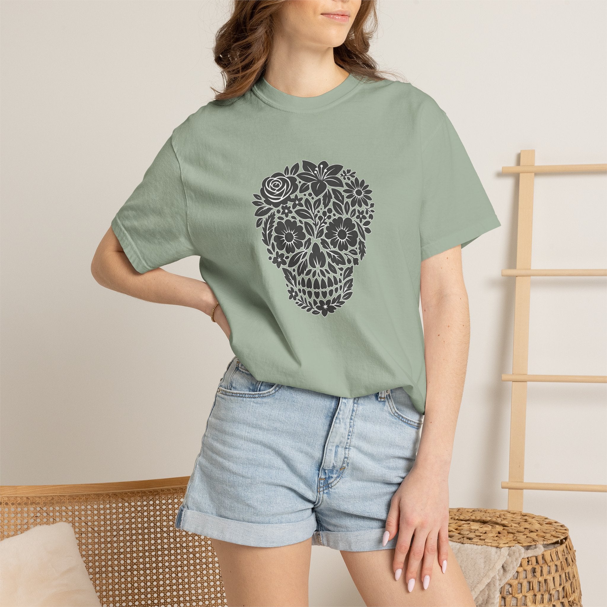 Floral Sugar Skull T-Shirt — Day of the Dead Floral Skull Tee