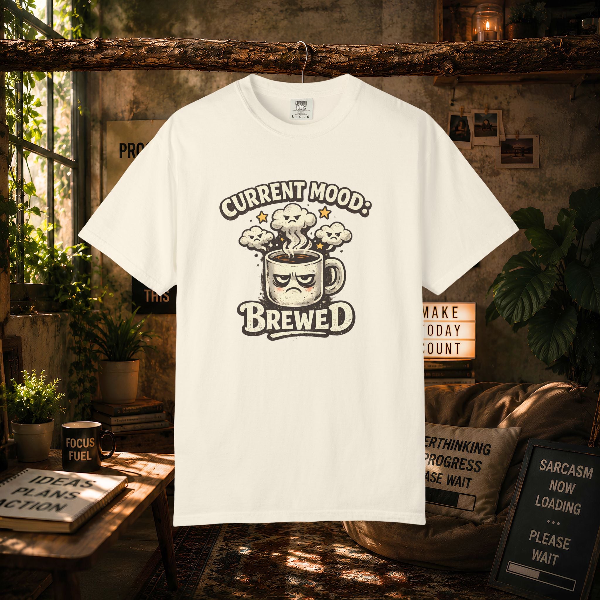 Coffee T-Shirt — "Current Mood: Brewed" Graphic Tee