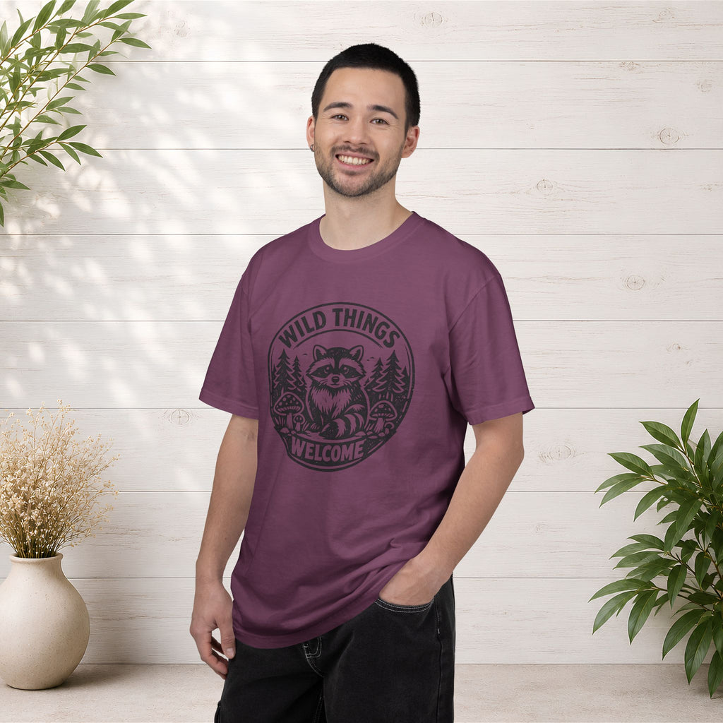 “Wild Things Welcome” Raccoon Forest Graphic T-Shirt
