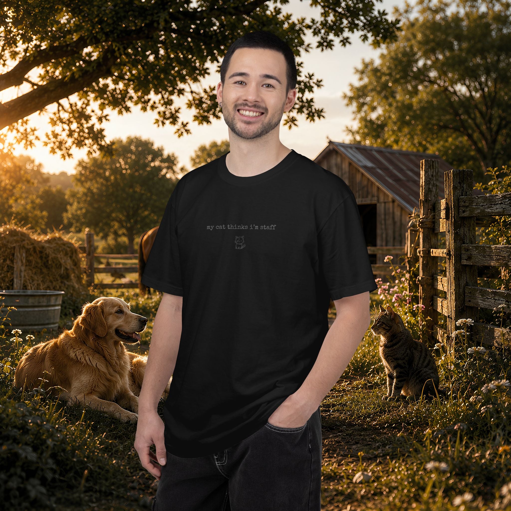 my cat thinks Im staff T-shirt | Cat Humor Tee