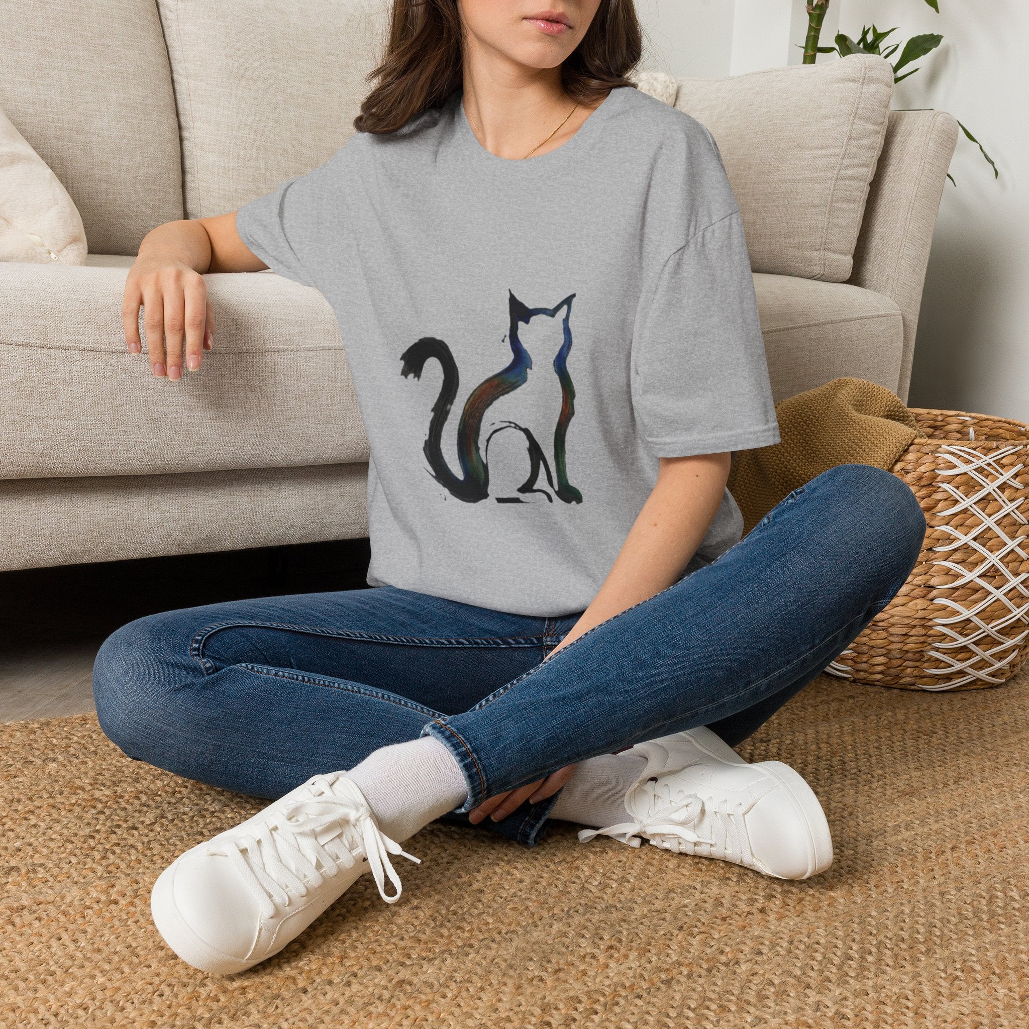 Silhouette Cat Illustration T-Shirt | Minimal Cat Artwork