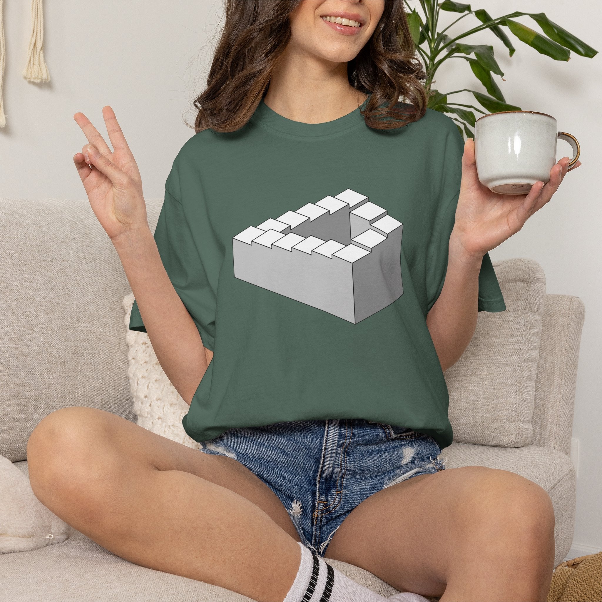 Optical Illusion Staircase Tee — Impossible Step Graphic T-Shirt