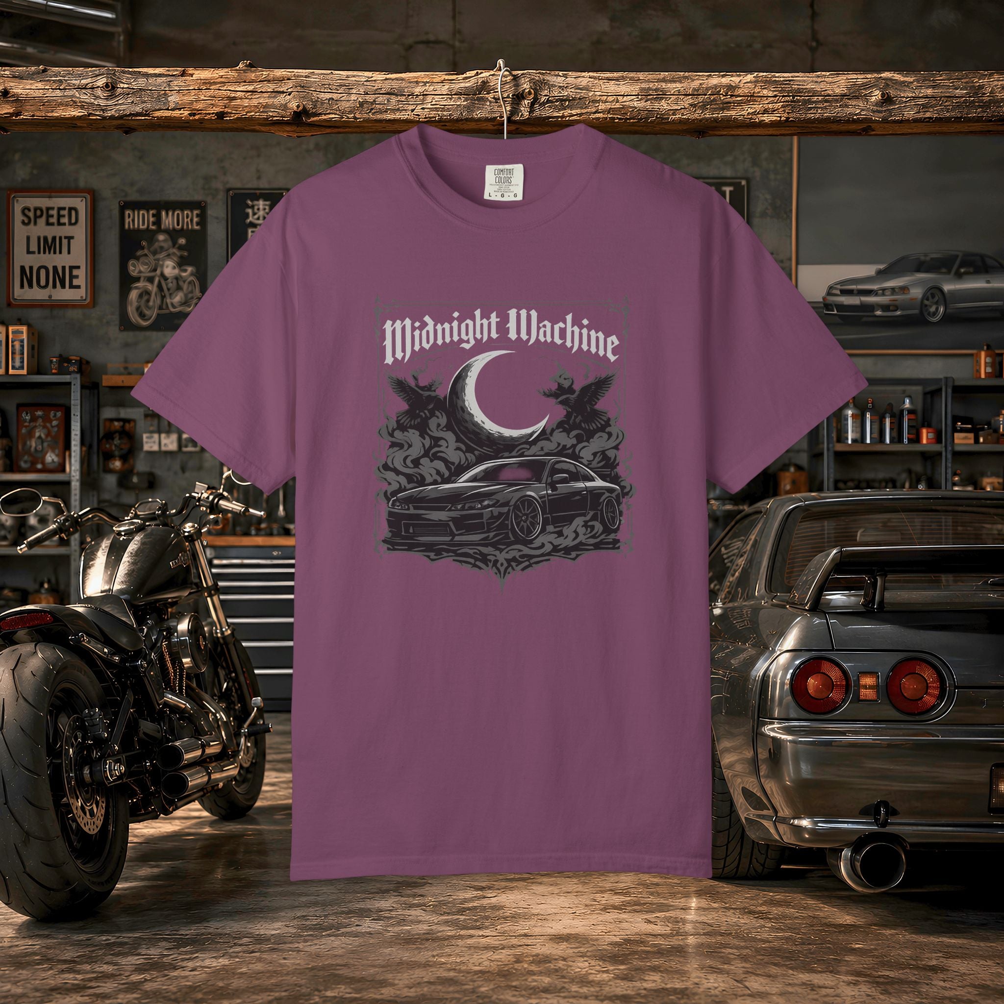 Midnight Machine Graphic T-Shirt — Retro Car Moon Tee for Night Drivers