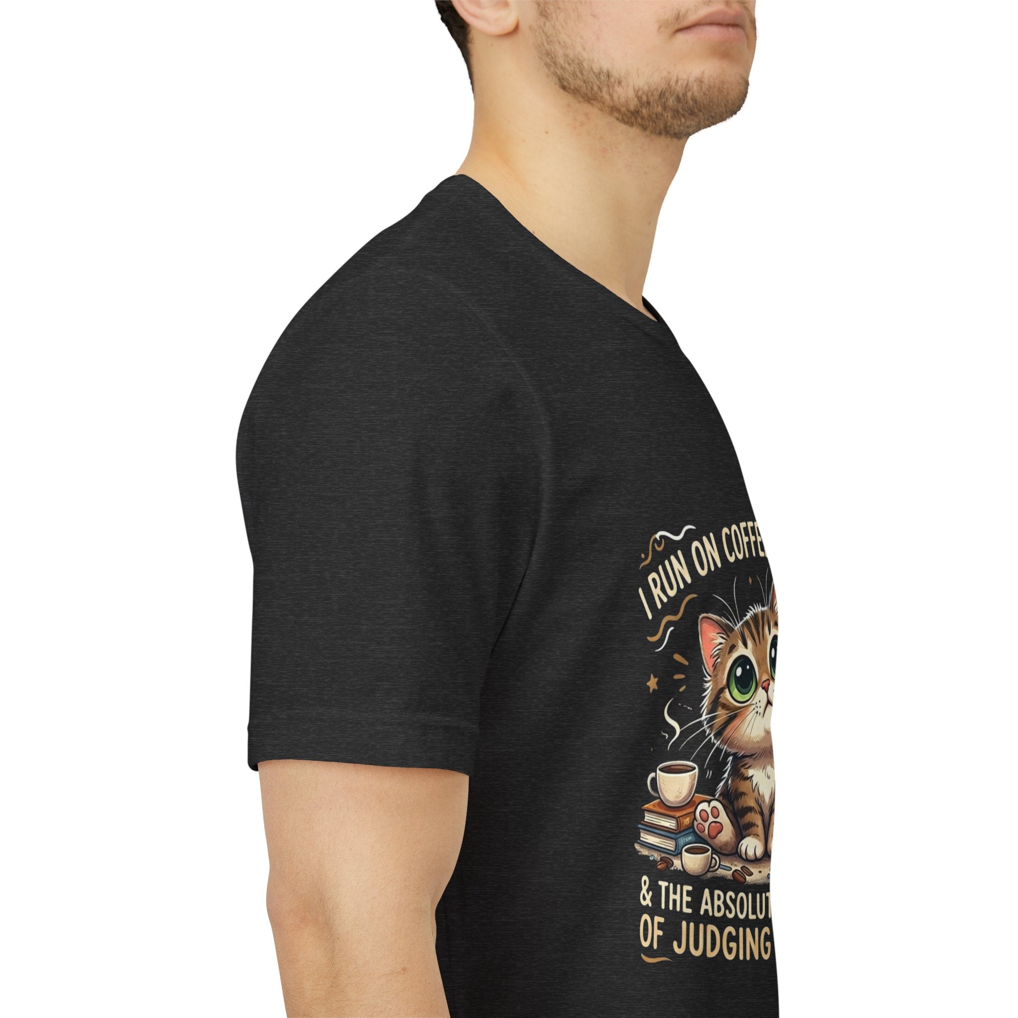 Judging Cat Coffee Books T-Shirt | Cozy Kitty Illustration Tee