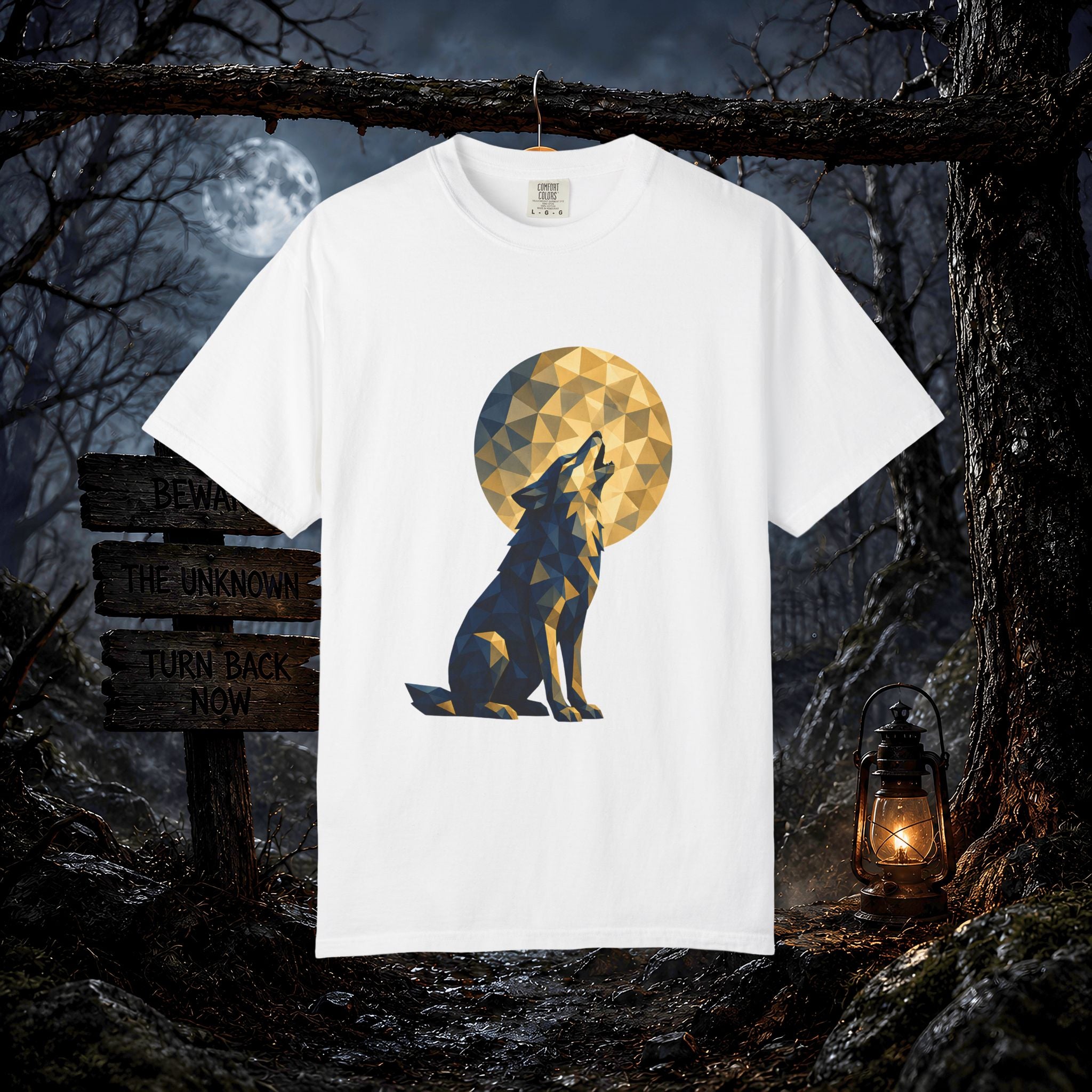 Geometric Howling Wolf T-Shirt | Moon Silhouette