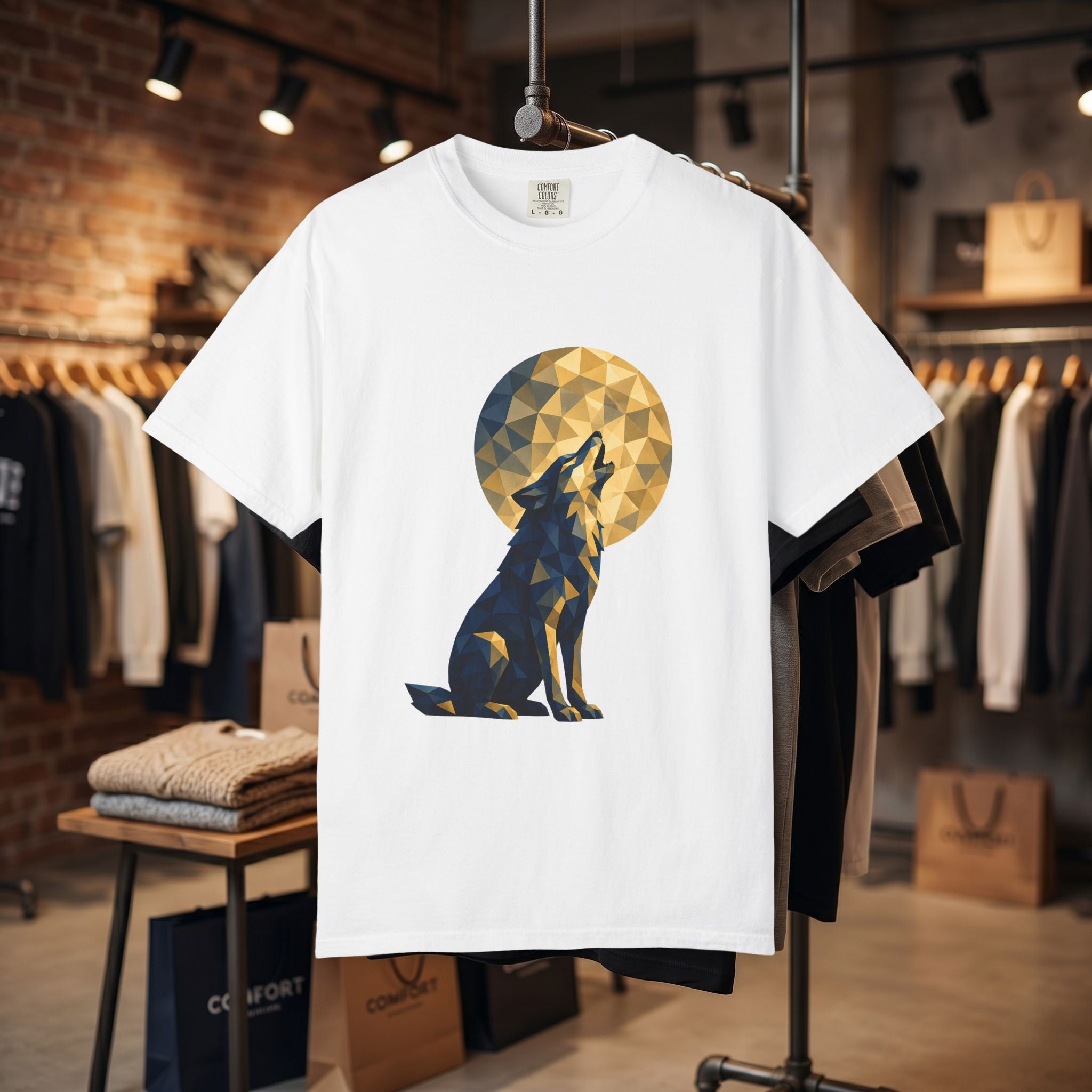 Geometric Howling Wolf T-Shirt | Moon Silhouette