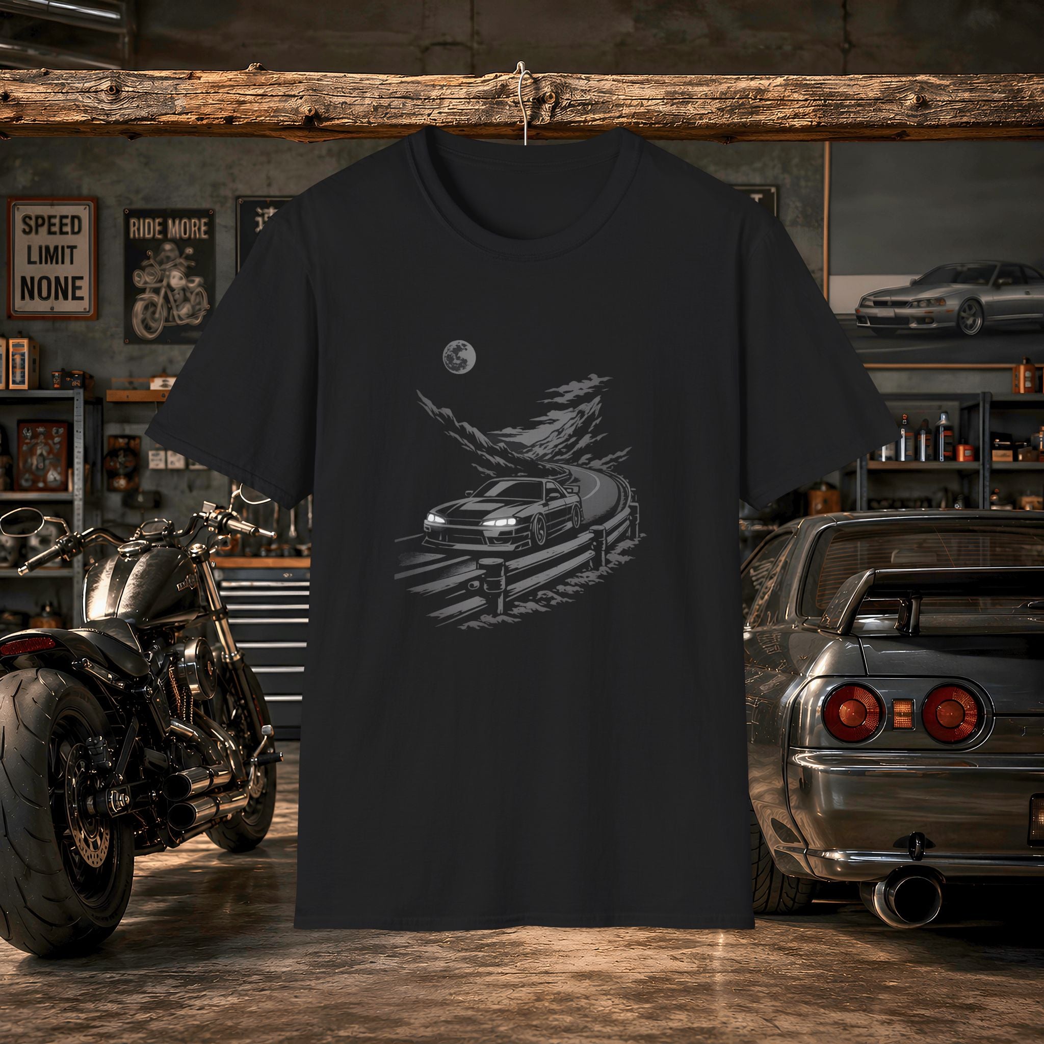 Retro Night Drive JDM car graphic T-Shirt | moonlit road illustration