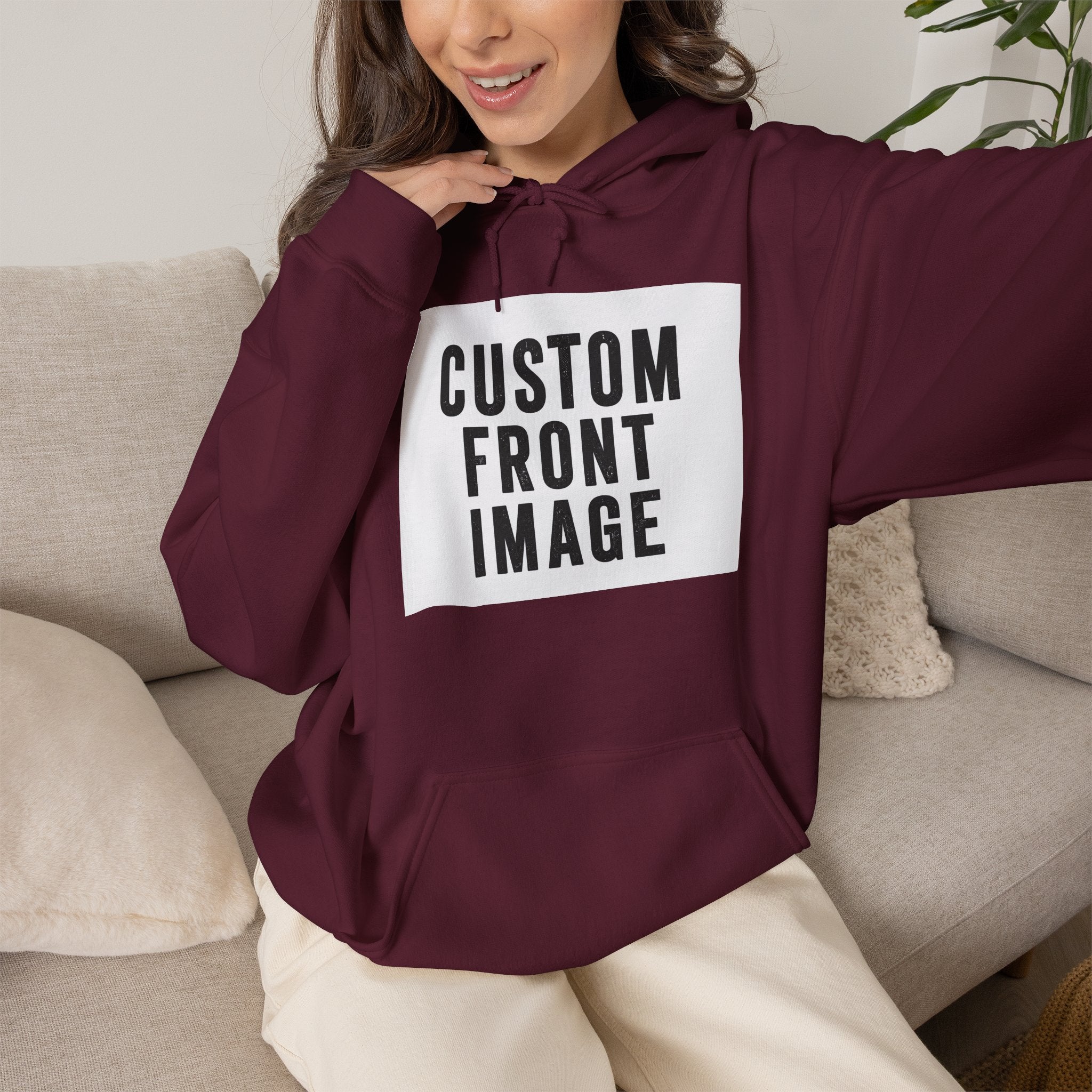 Custom Front Image Hoodie — Personalized White Pullover Hooded Sweatshirt