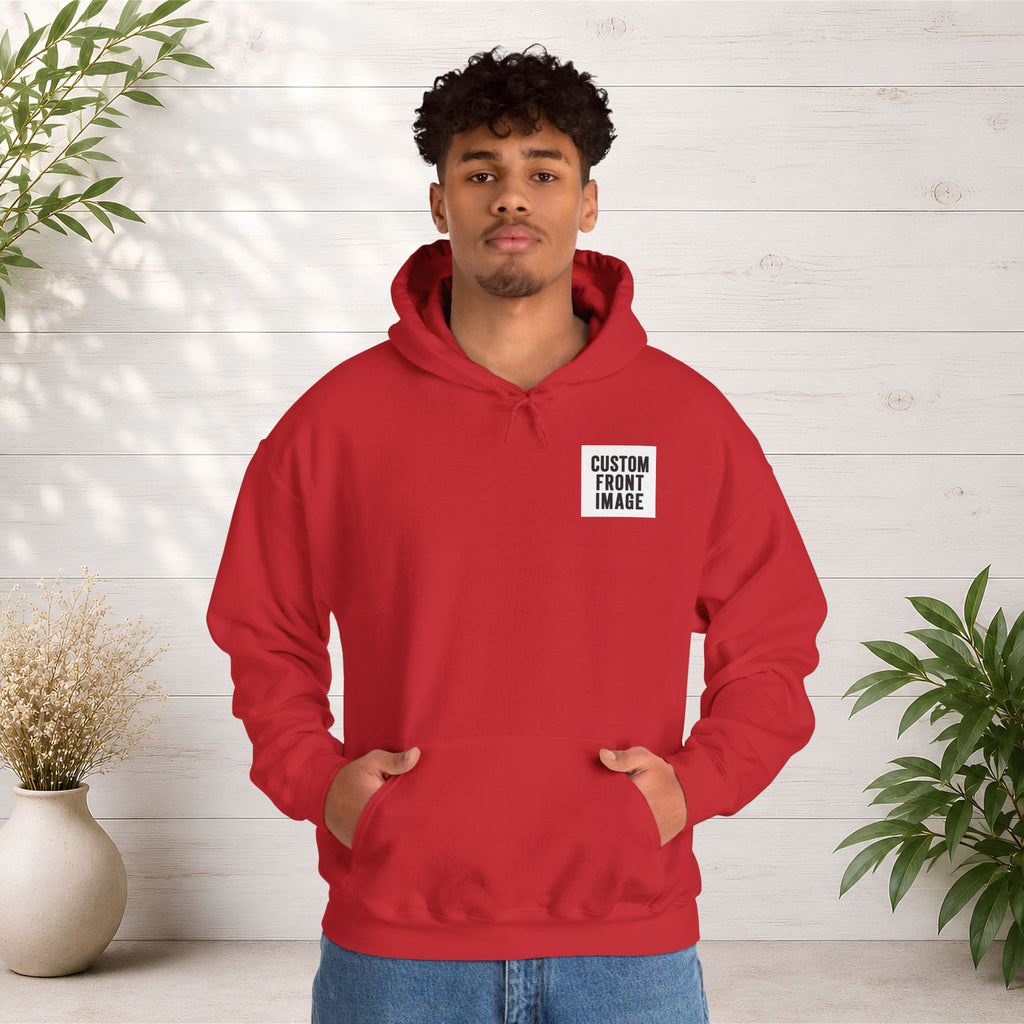 Custom Front Small Left Image Hoodie — Personalized White Pullover Hooded Sweatshirt
