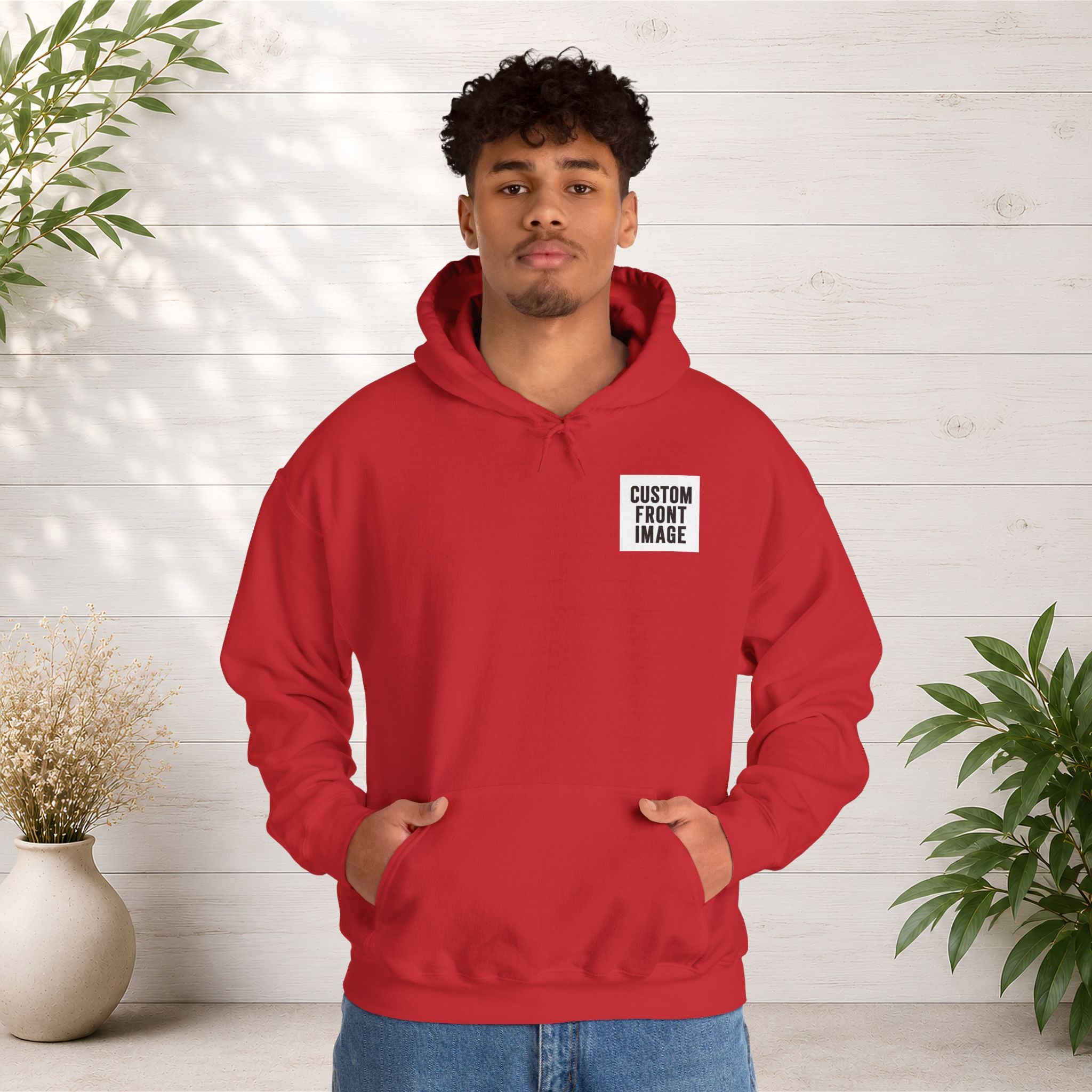 Custom Front Small Left Image Hoodie — Personalized White Pullover Hooded Sweatshirt