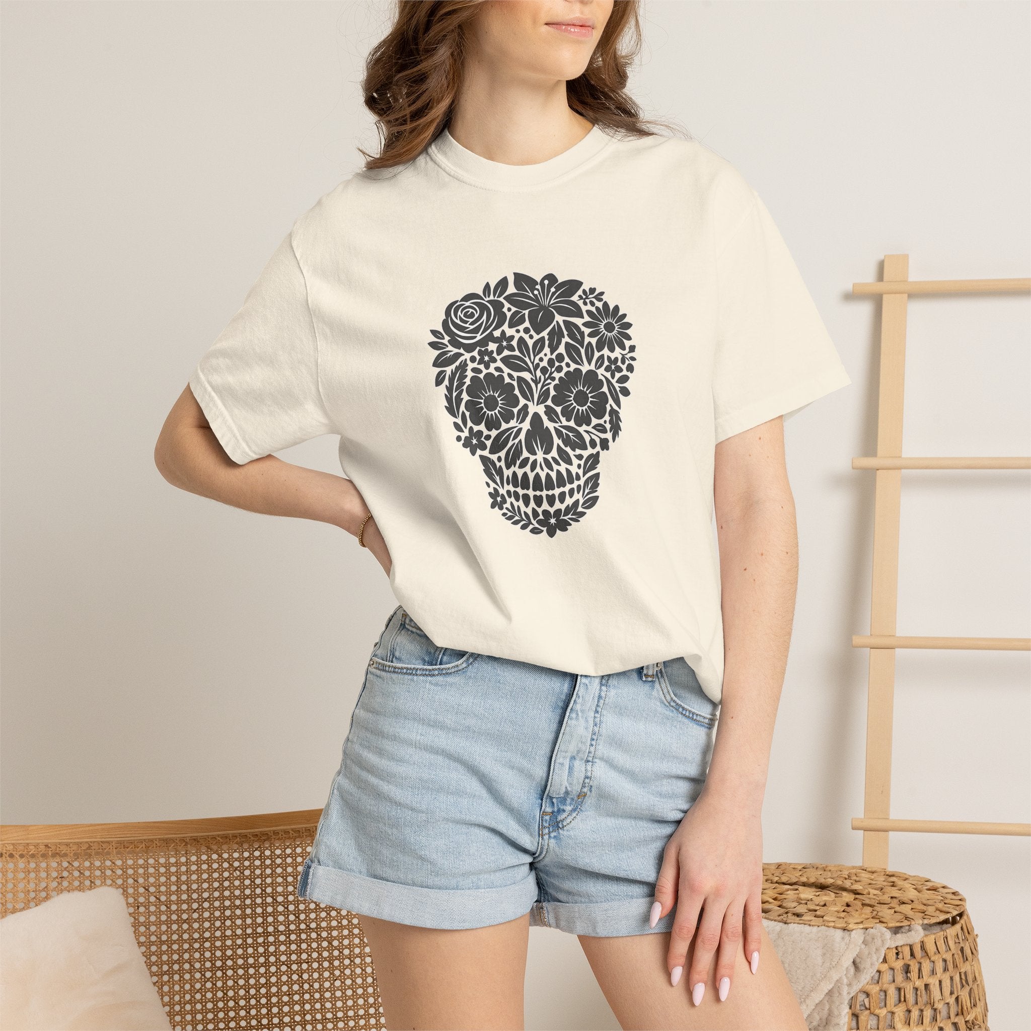 Floral Sugar Skull T-Shirt — Day of the Dead Floral Skull Tee