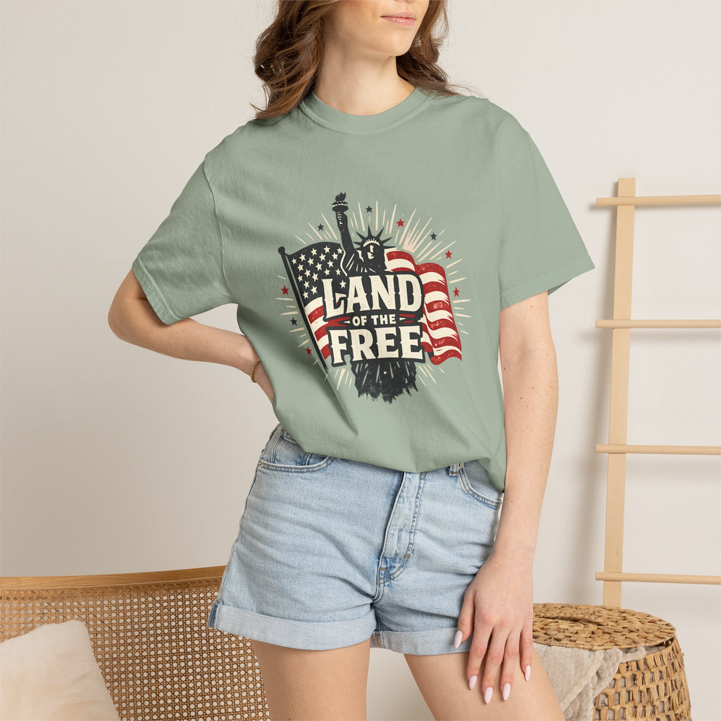 Land of the Free T-Shirt – Patriotic American Flag & Statue of Liberty Graphic