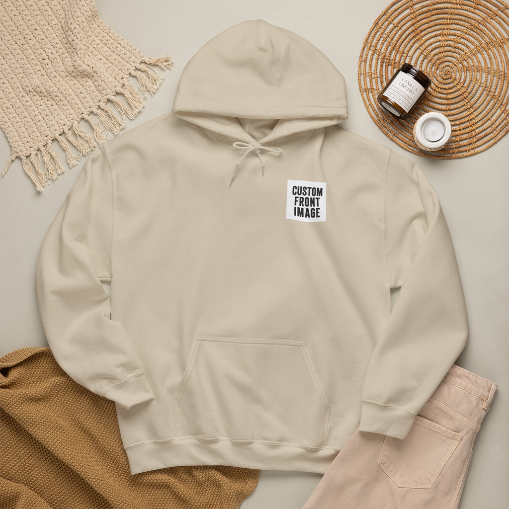 Custom Front Small Left Image Hoodie — Personalized White Pullover Hooded Sweatshirt