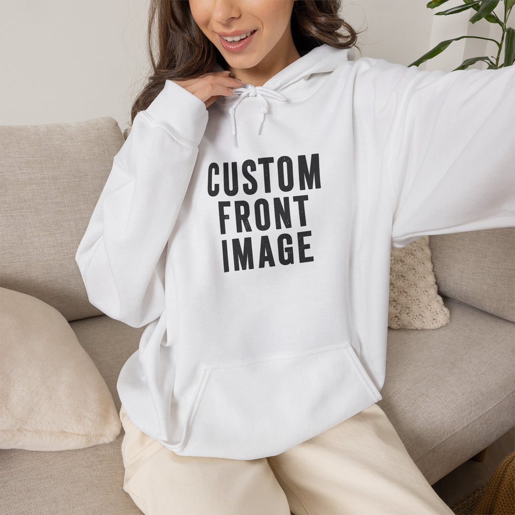 Custom Front Image Hoodie — Personalized White Pullover Hooded Sweatshirt