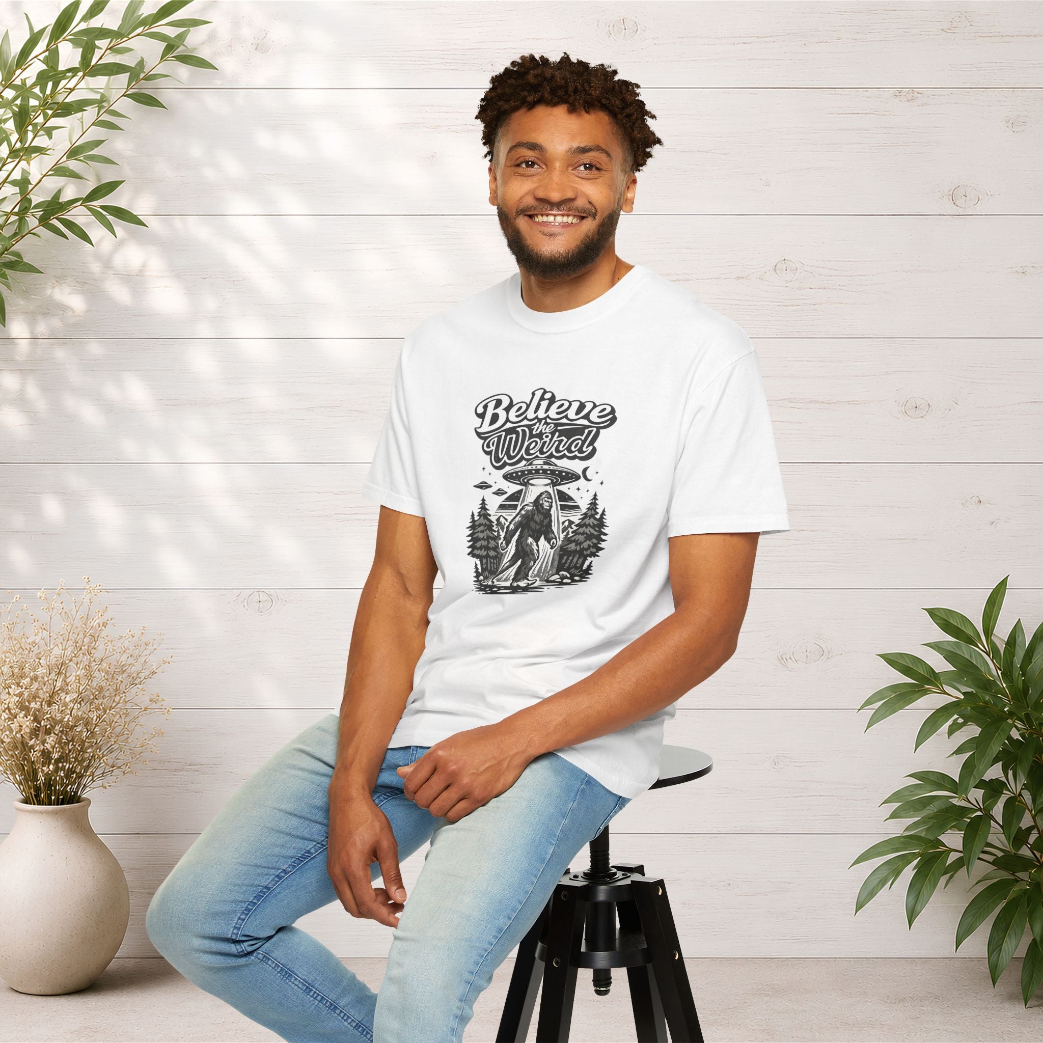 Believe the Weird T-Shirt — Bigfoot Forest UFO Graphic Tee