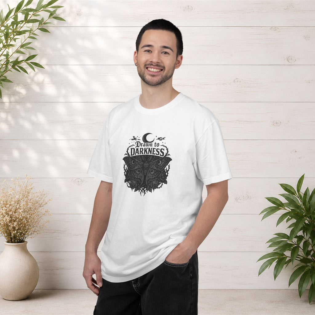 Dark Aesthetic T-Shirt — "Drawn to Darkness" Gothic Moon Graphic Tee