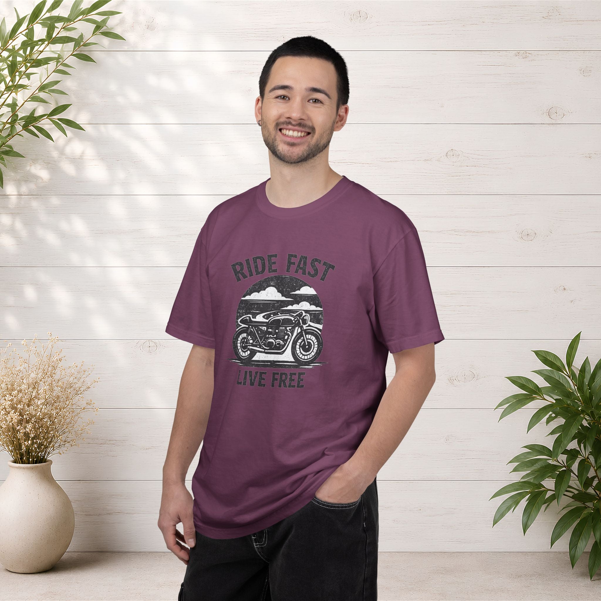 Ride Fast Live Free Motorcycle T-Shirt — Vintage Biker Tee for Riders