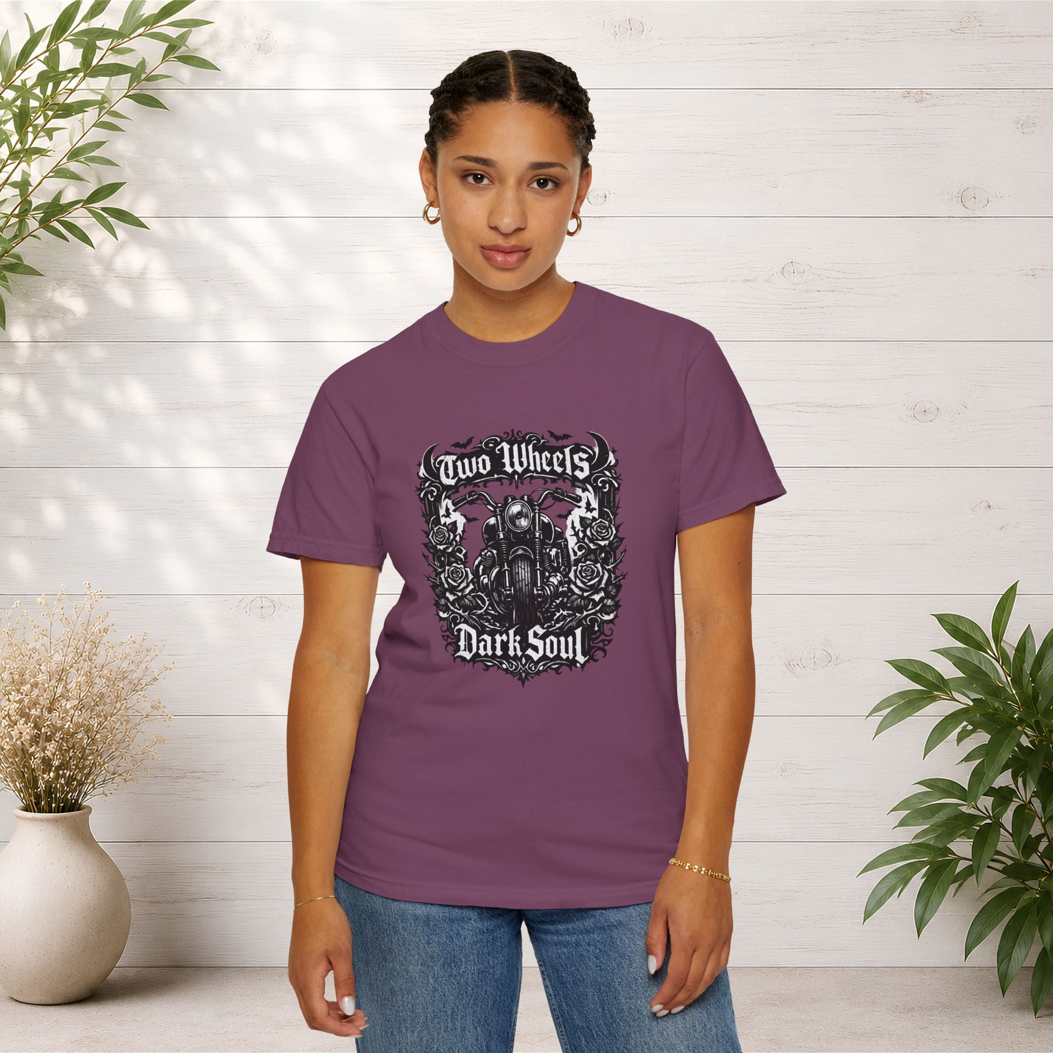 Dark Soul Motorcycle T-Shirt — "Two Wheels Dark Soul" Biker Graphic Tee