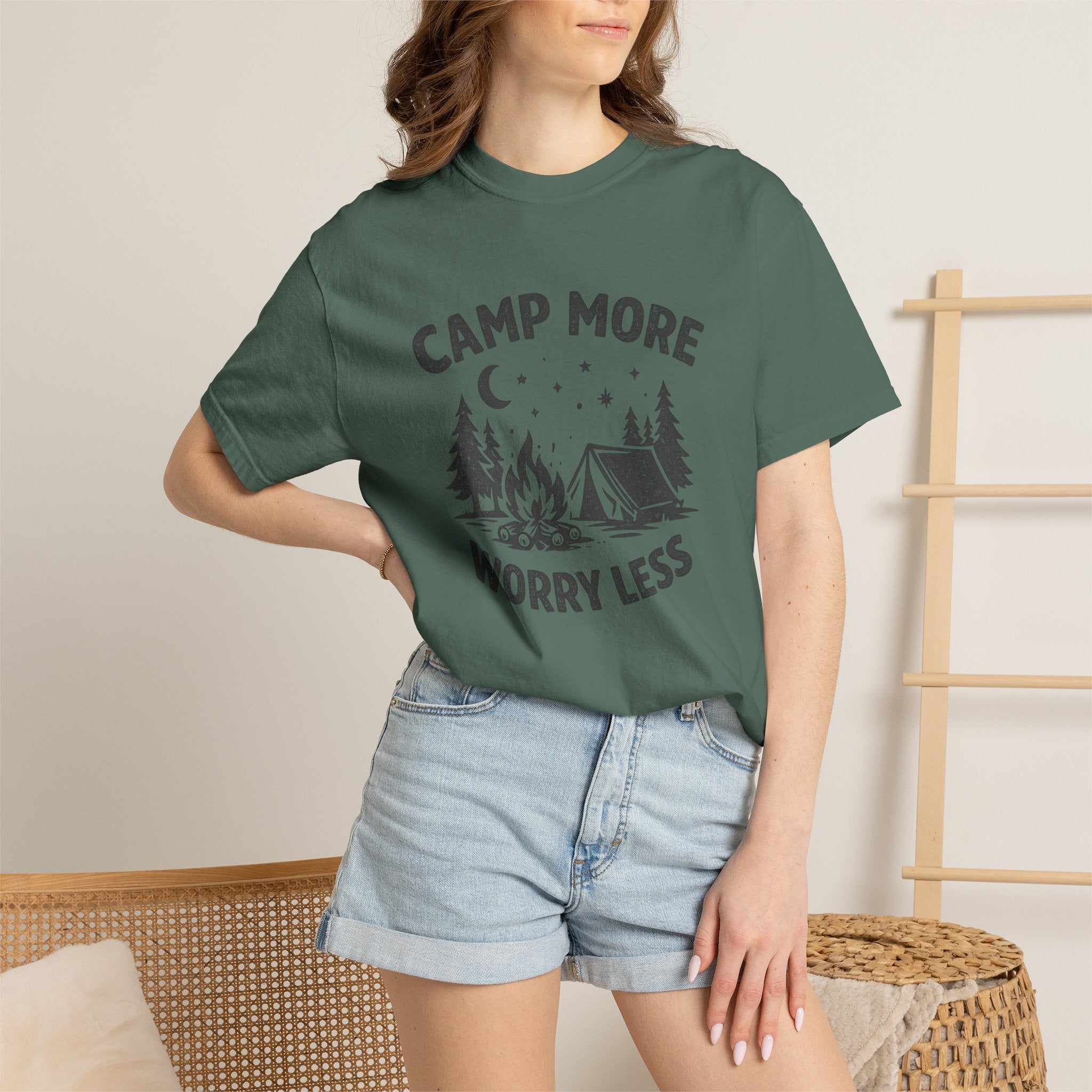 Camp More Worry Less T-Shirt - Camping Enthusiast Tee