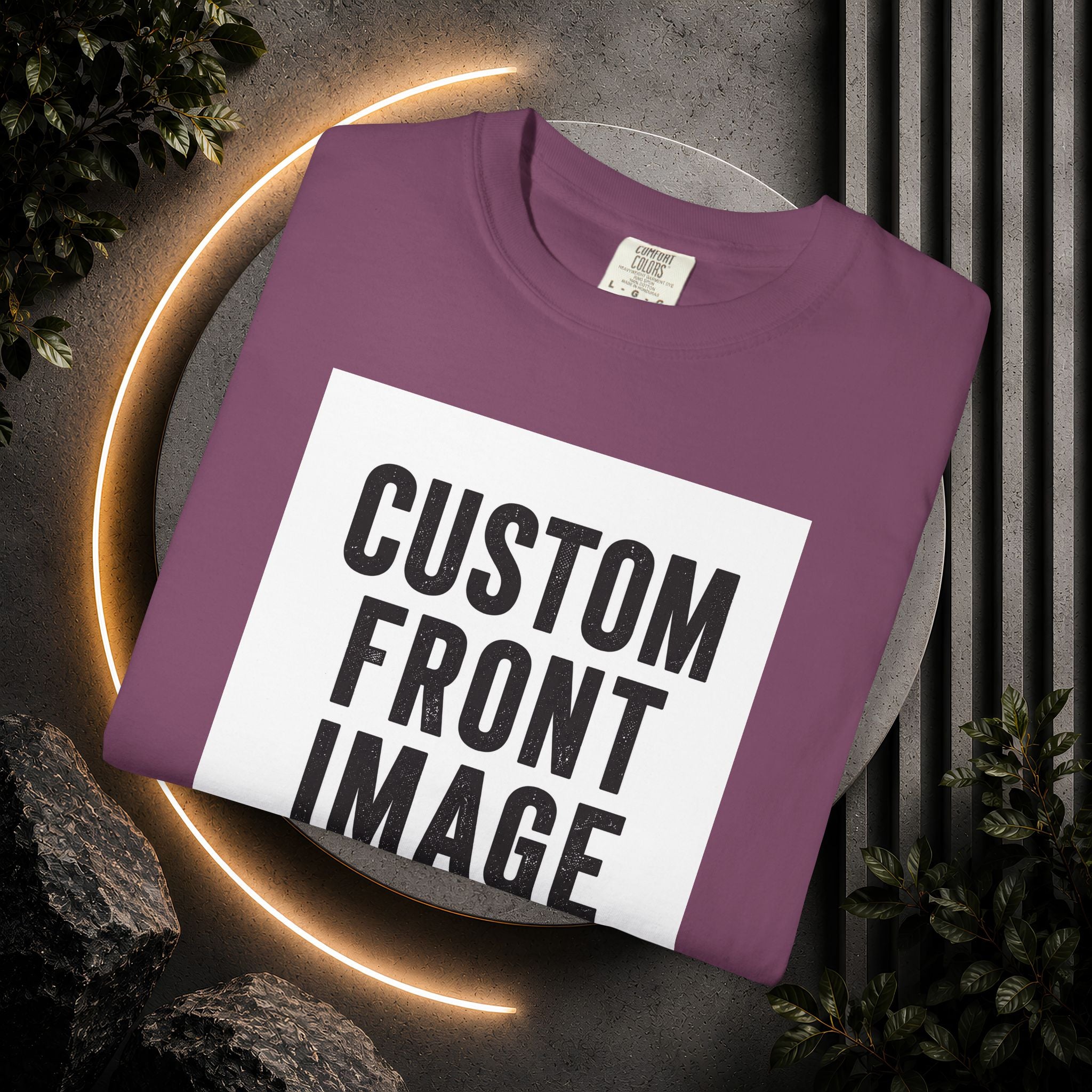 Custom Front Square Print T-Shirt — Personalized Text Bottom & Image Tee